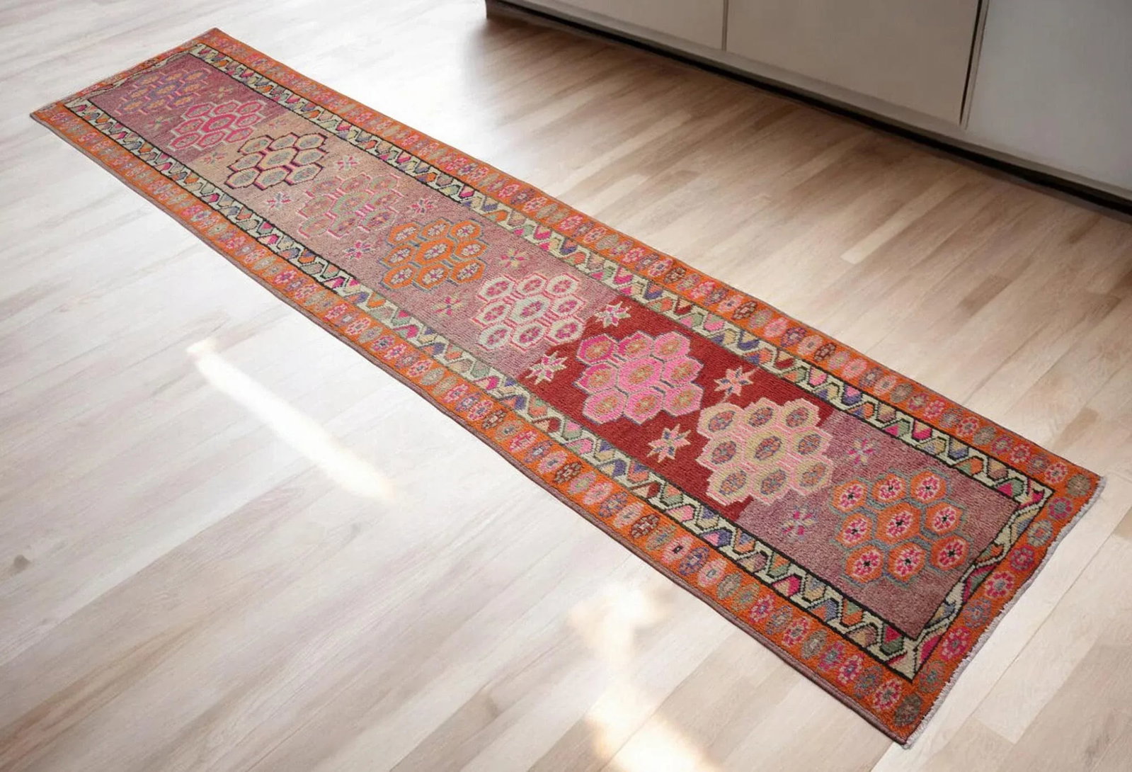 1970s Hand Knotted Pink and Orange Runner - 2