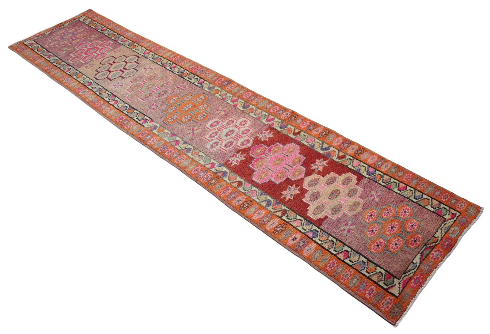 1970s Hand Knotted Pink and Orange Runner - 4