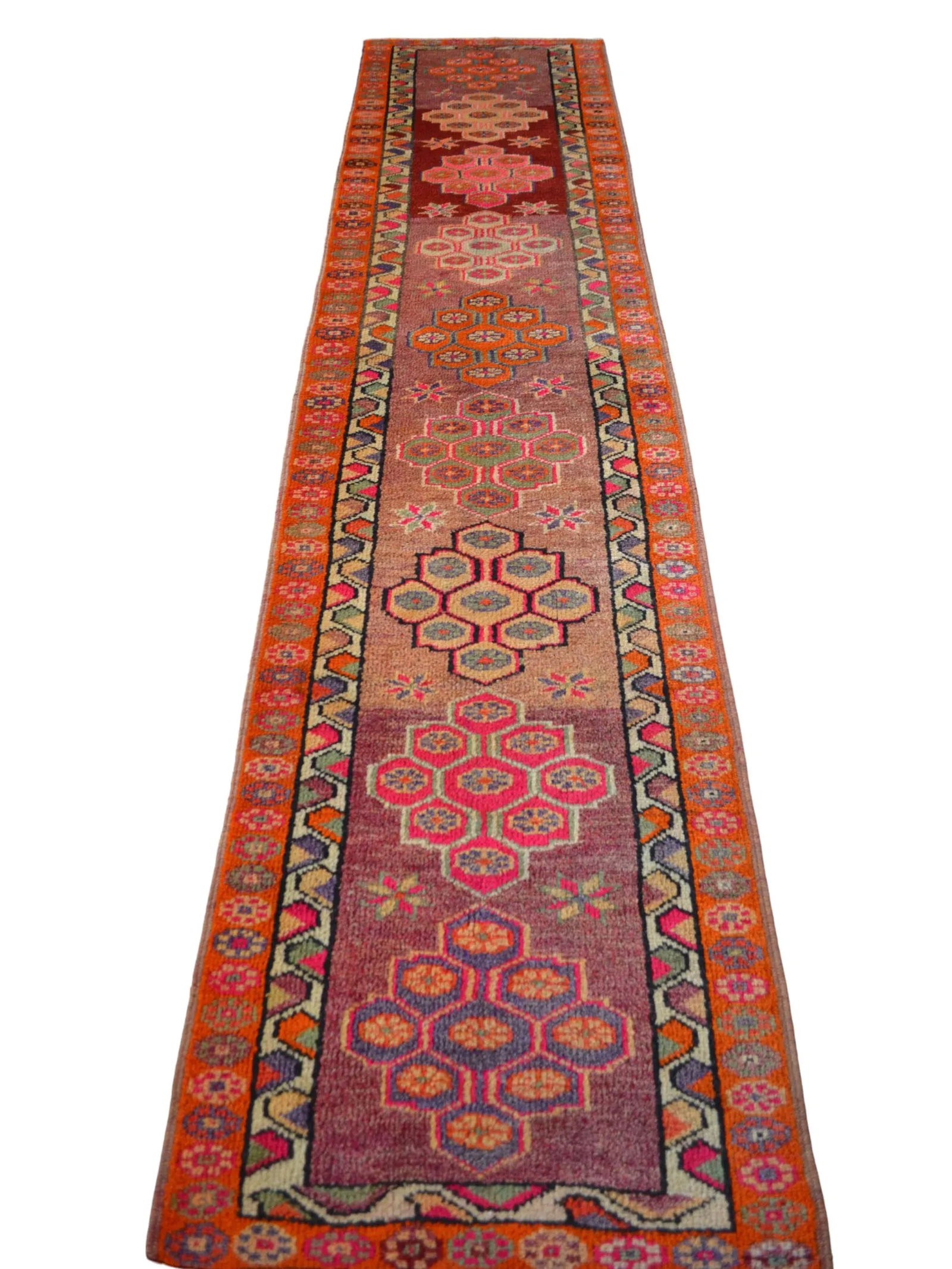 1970s Hand Knotted Pink and Orange Runner - 5