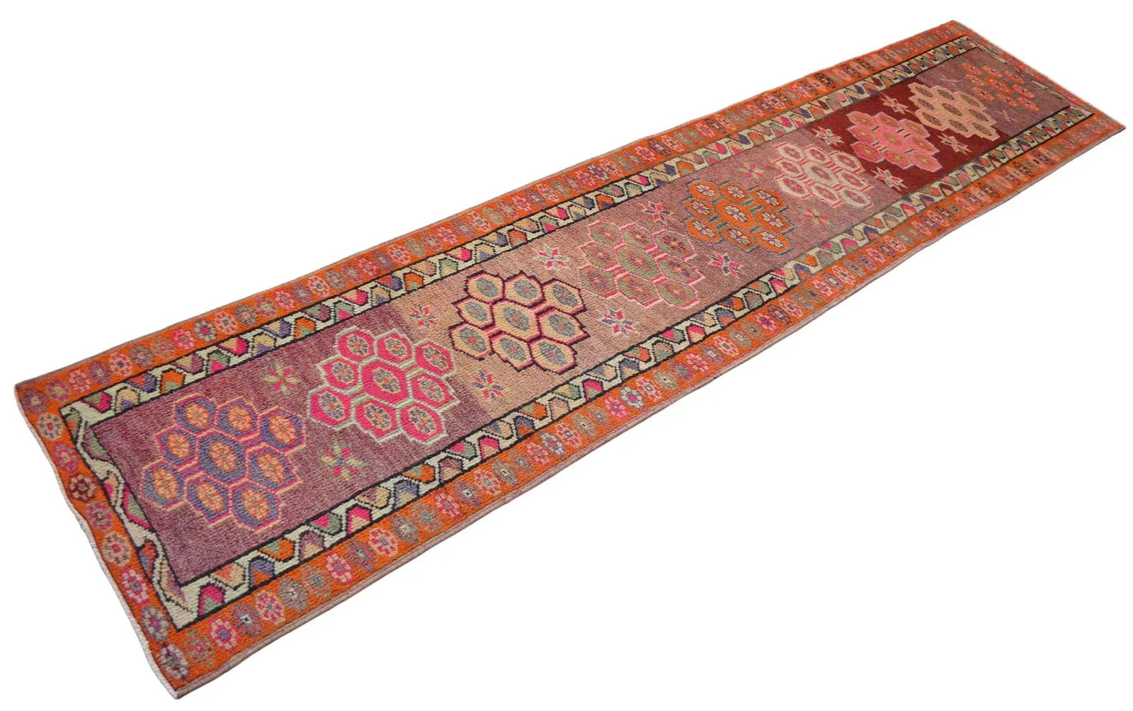 1970s Hand Knotted Pink and Orange Runner - 6