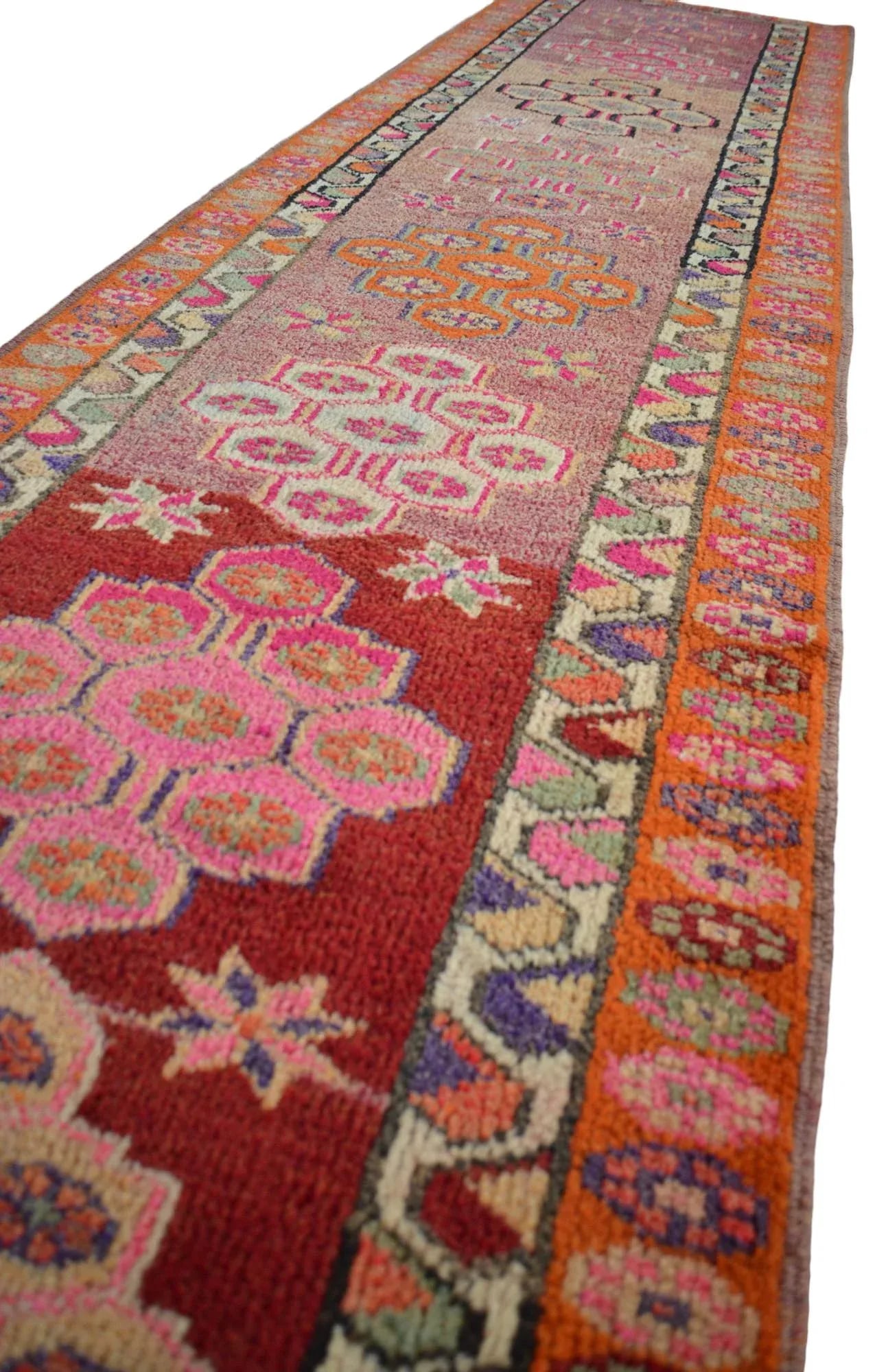 1970s Hand Knotted Pink and Orange Runner - 8