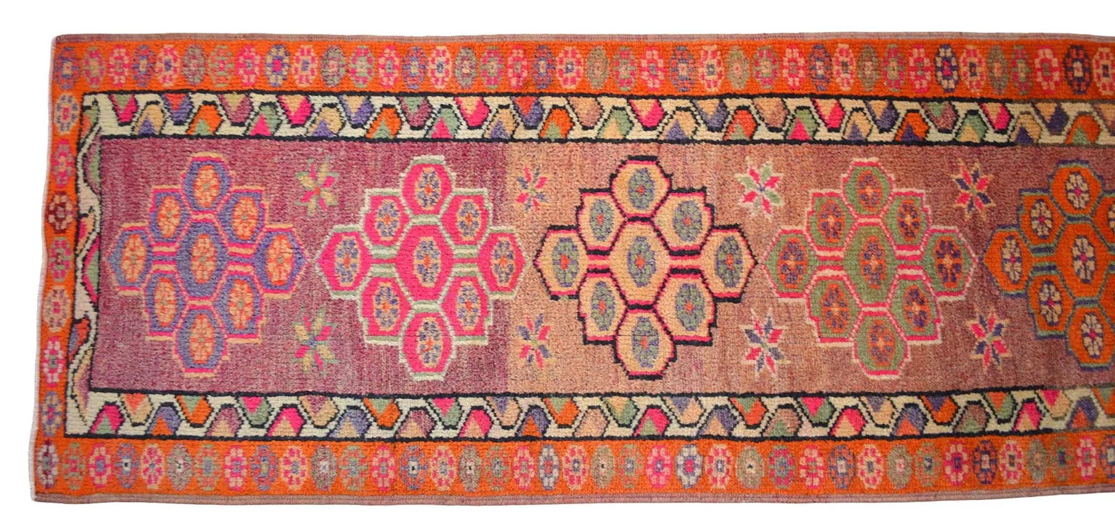 1970s Hand Knotted Pink and Orange Runner - 9