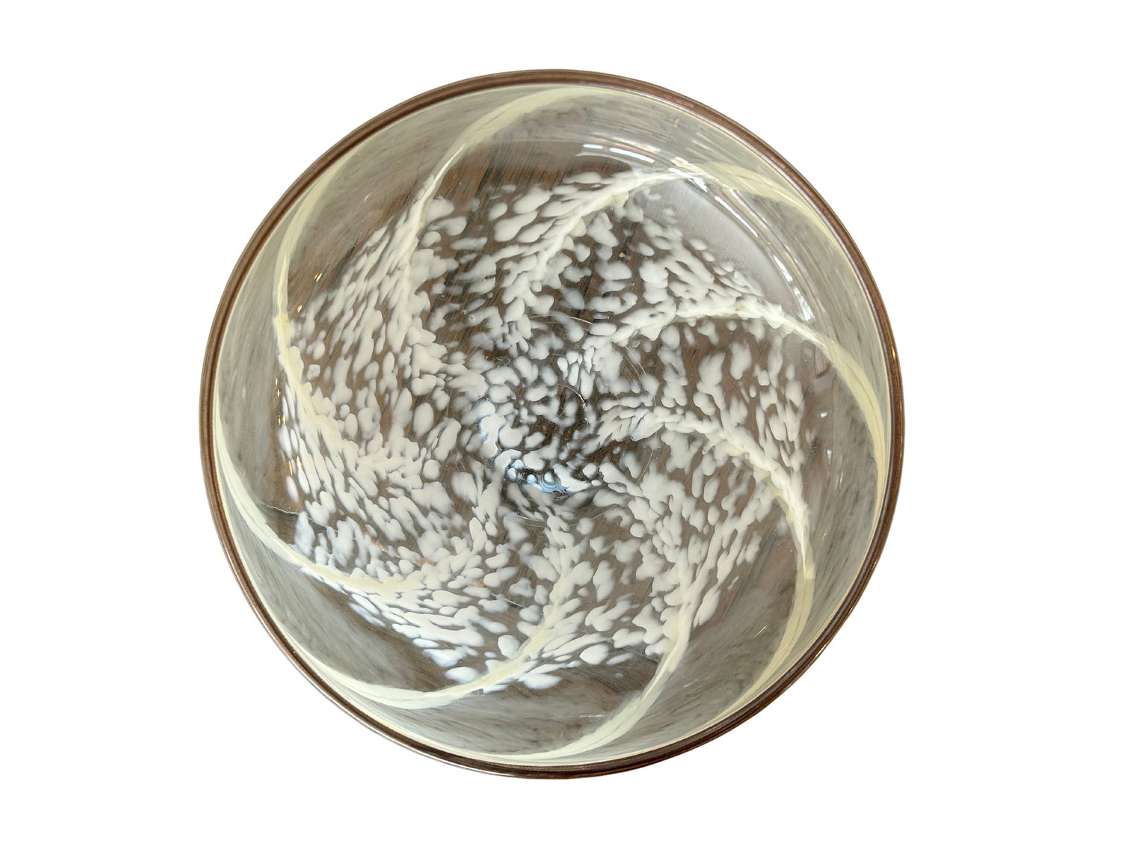 Vintage Hand-Blown Studio Art Glass Compote Bowl With Caramel Ribbon Swirl | Mid-Century Murano-Styl - 12