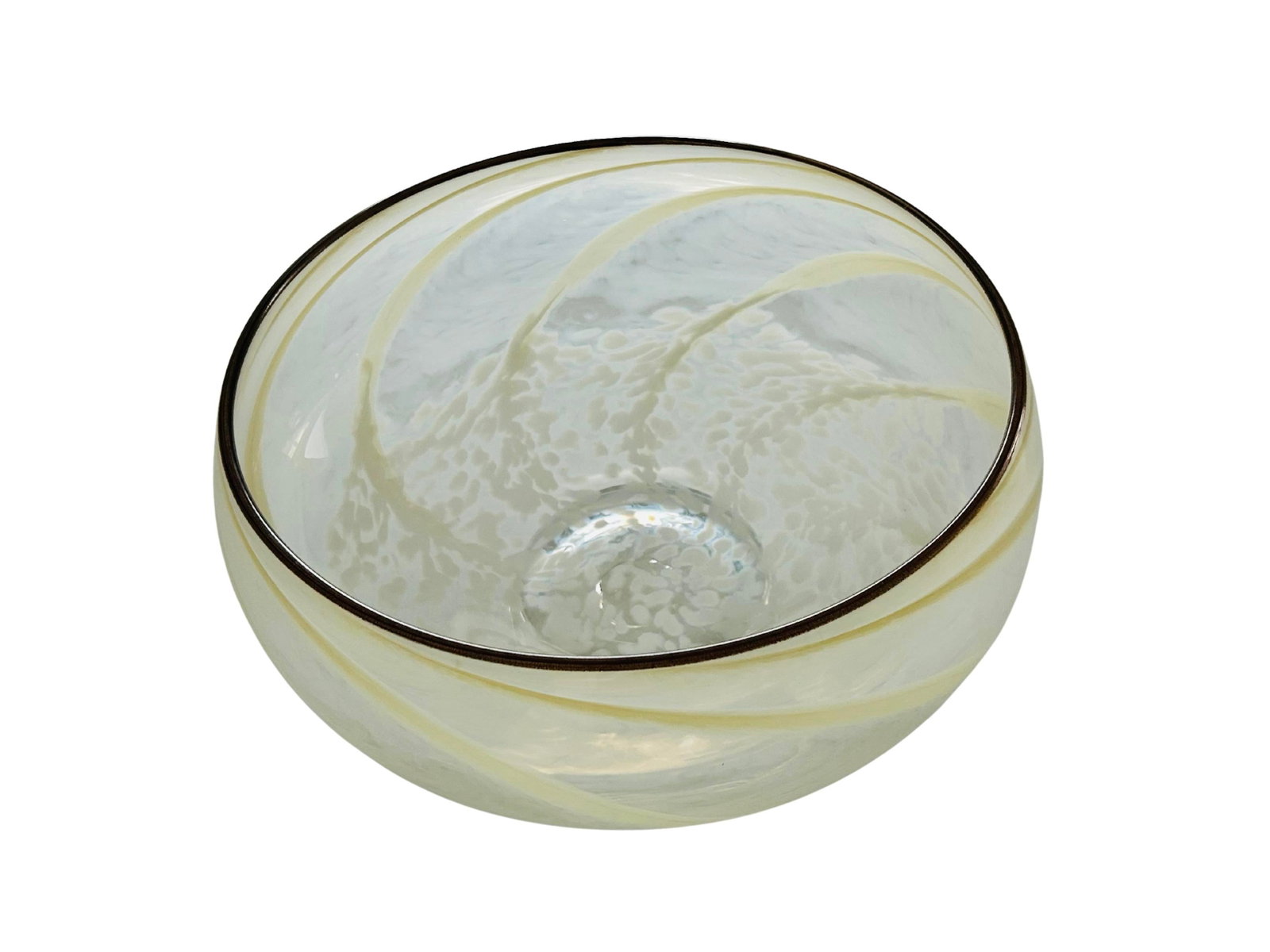 Vintage Hand-Blown Studio Art Glass Compote Bowl With Caramel Ribbon Swirl | Mid-Century Murano-Styl - 5