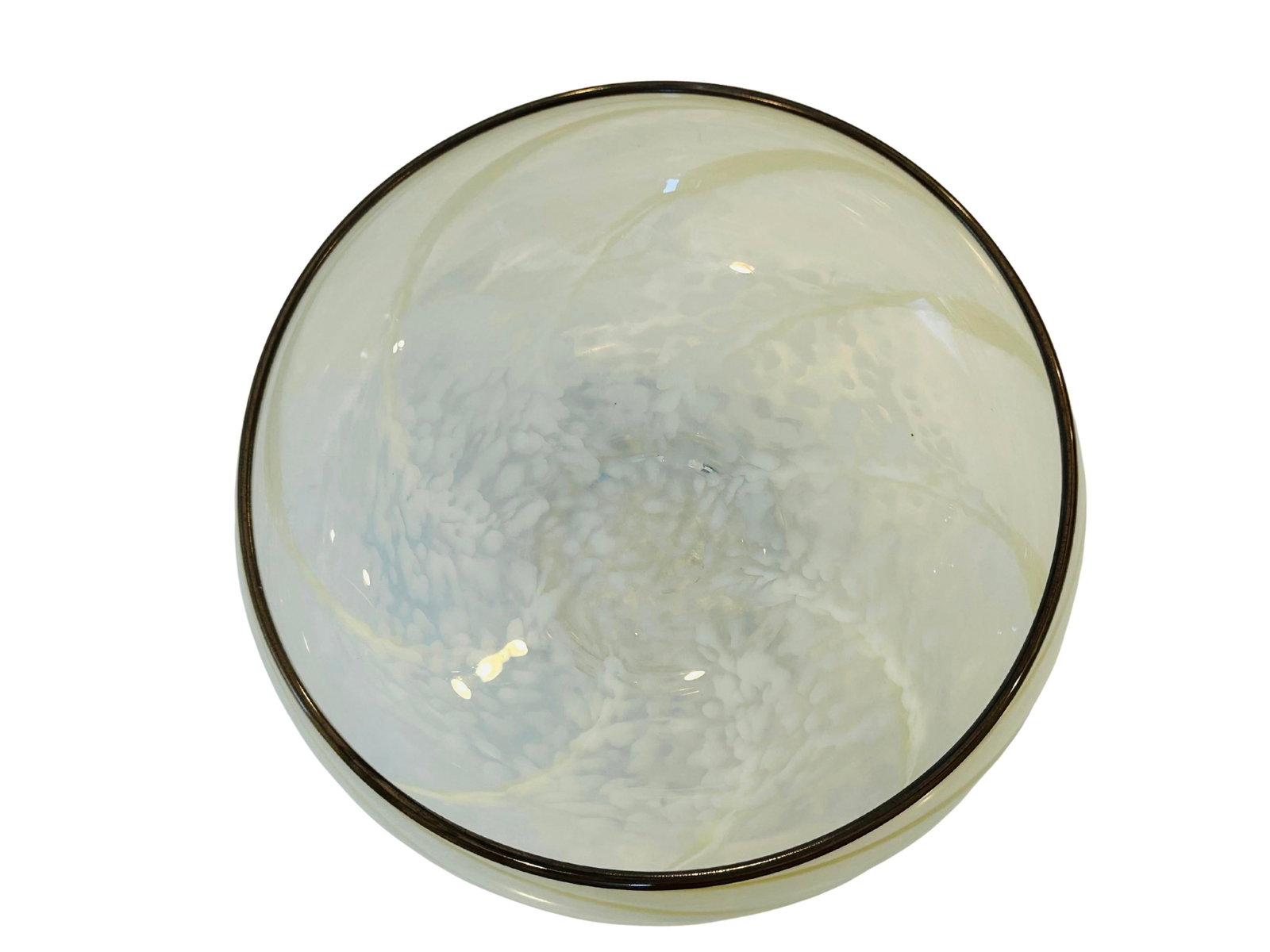 Vintage Hand-Blown Studio Art Glass Compote Bowl With Caramel Ribbon Swirl | Mid-Century Murano-Styl - 6