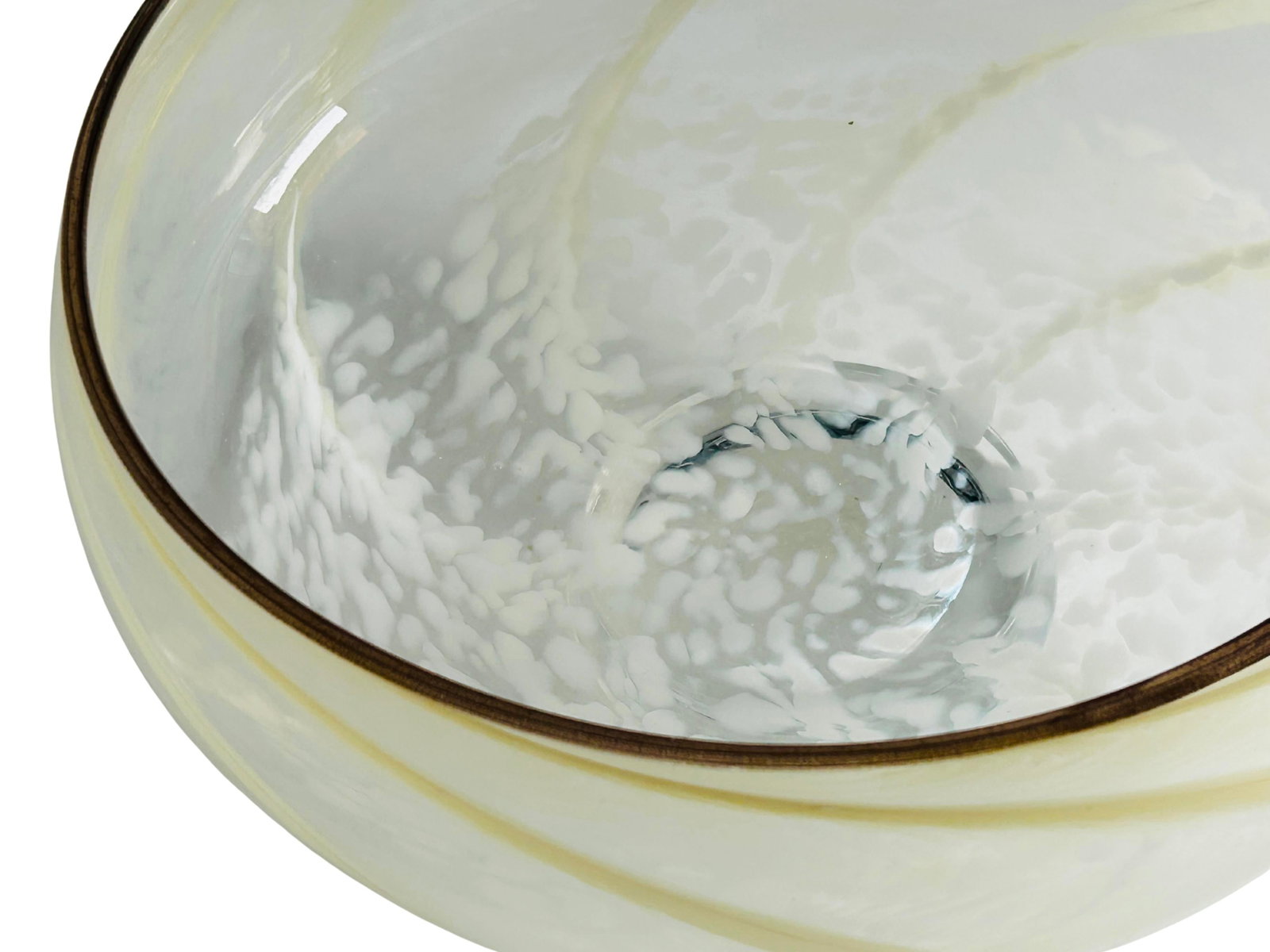 Vintage Hand-Blown Studio Art Glass Compote Bowl With Caramel Ribbon Swirl | Mid-Century Murano-Styl - 7