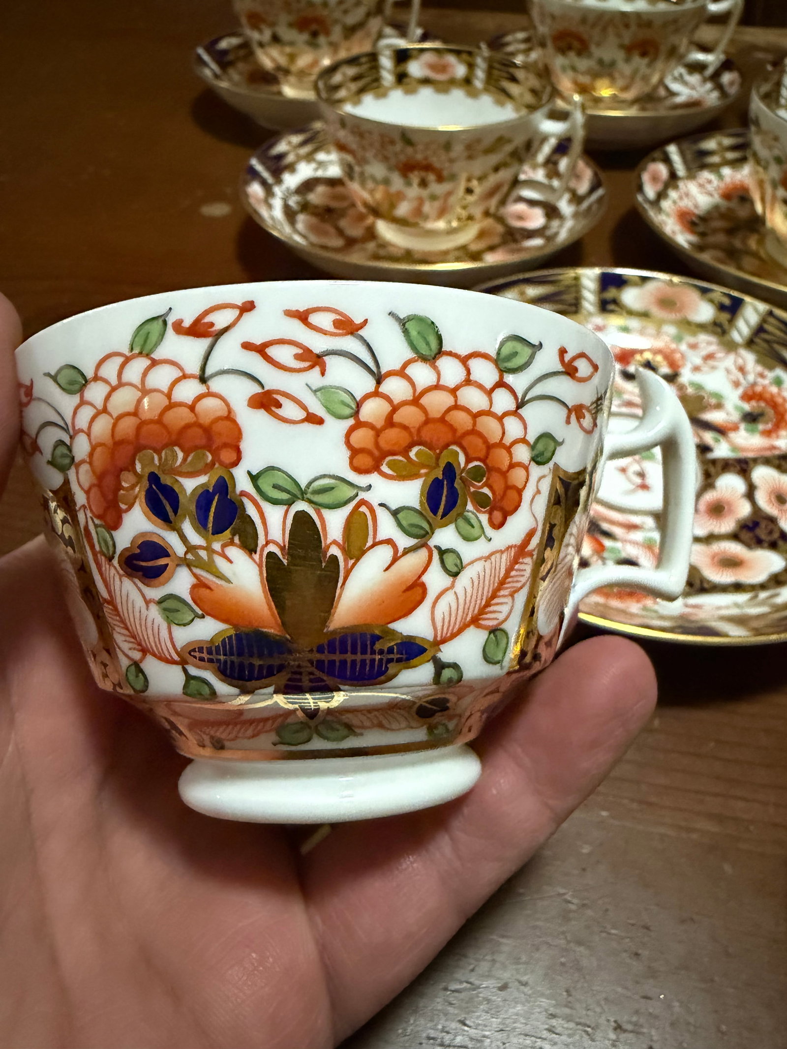 1860s Royal Crown Derby Imari Pattern Cups and Saucers by Stevenson & Hancock - Set of 10 - 12