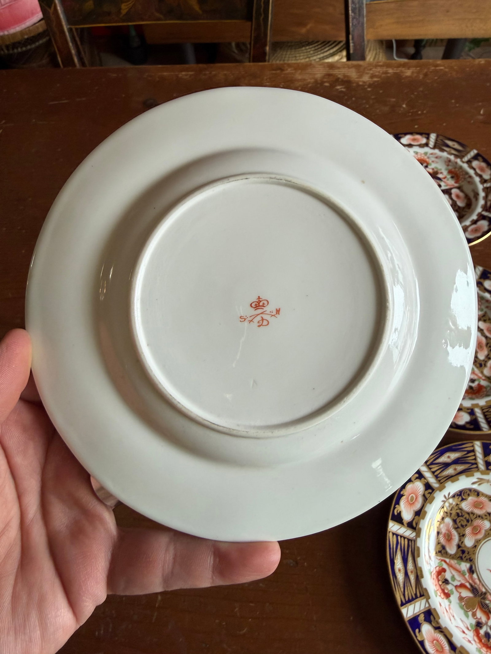 A Super Fine Set of 6 Royal Crown Derby Imari Pattern Dessert Plates by Stevenson & Hancock, Circa 1 - 14