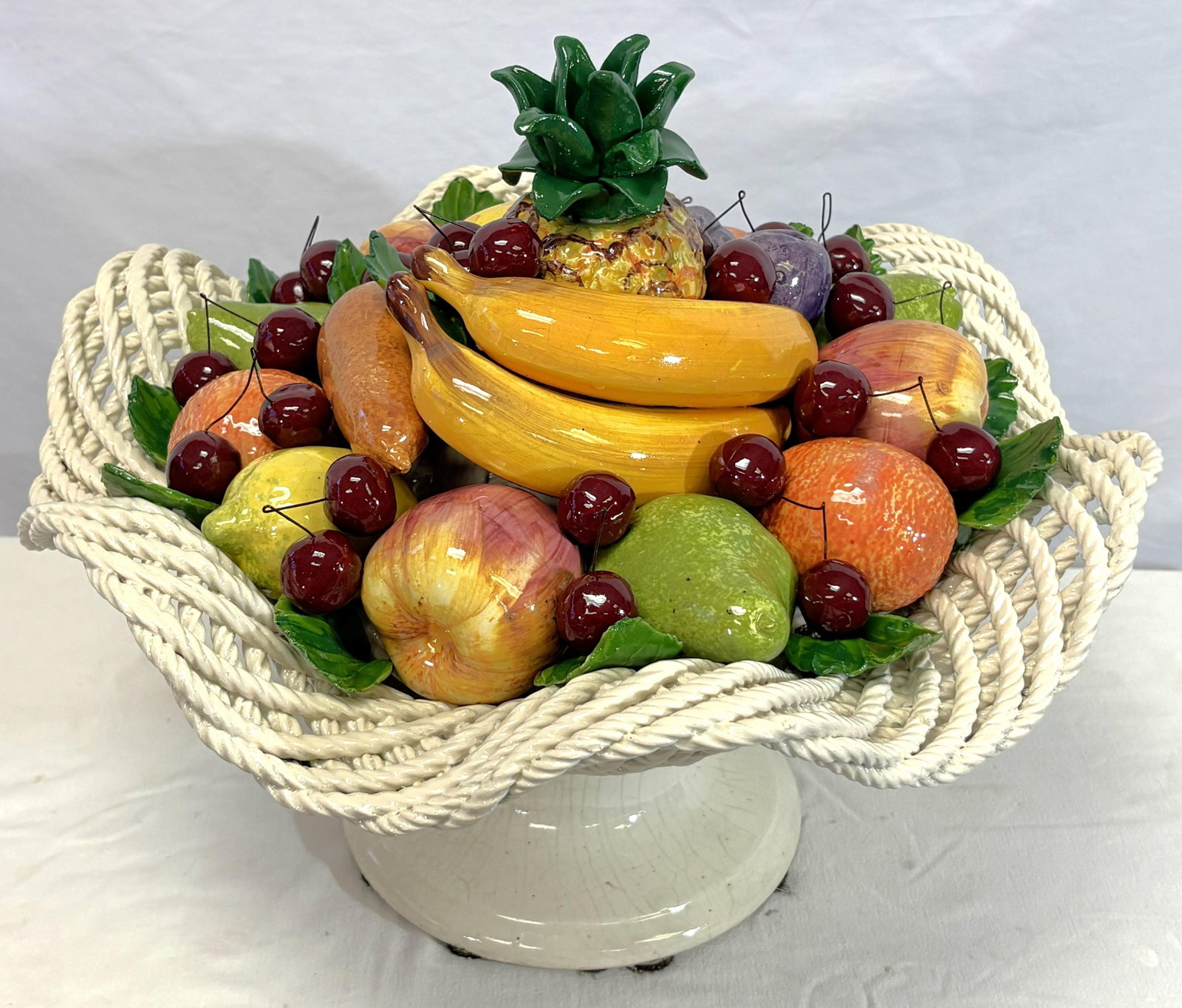 Vintage Large Scale Colorful Majolica Fruit Pedestal Centerpiece - 3