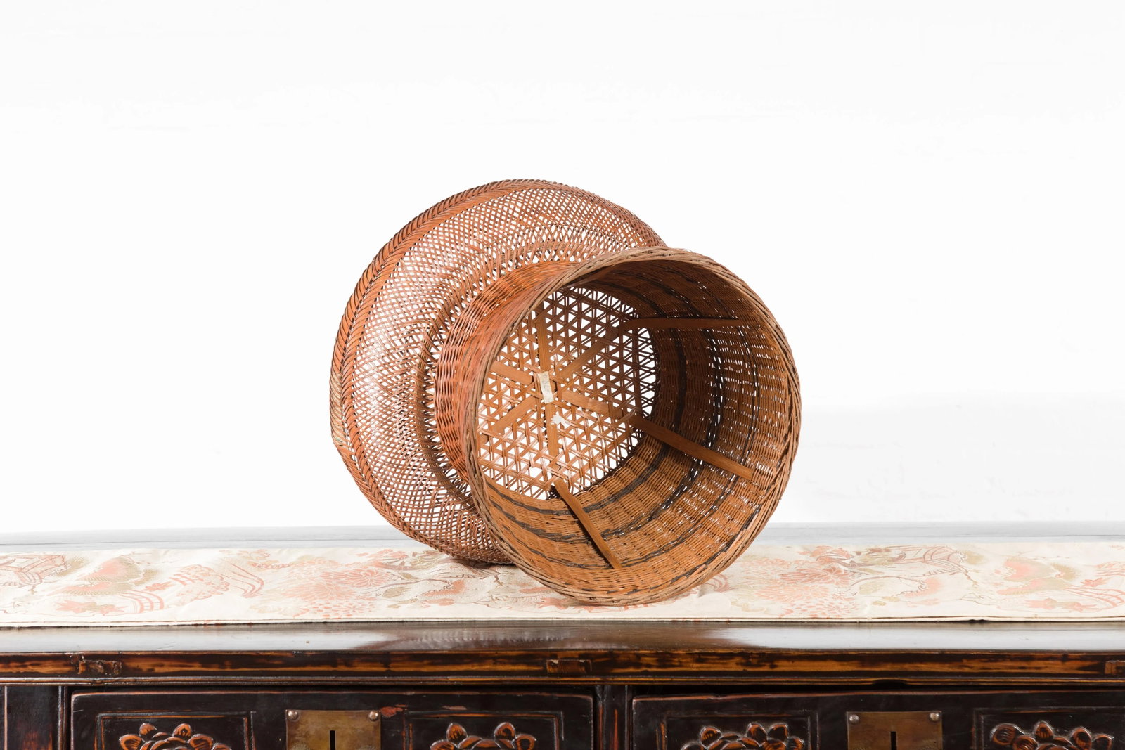 Thai Vintage Woven Rattan Fruit Market Basket with Pedestal Tapering Base - 10