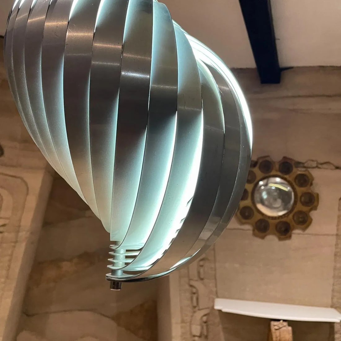 1970s French Aluminum Spiral Ceiling Pendant Twist Lamp Henri Mathieu France - 10