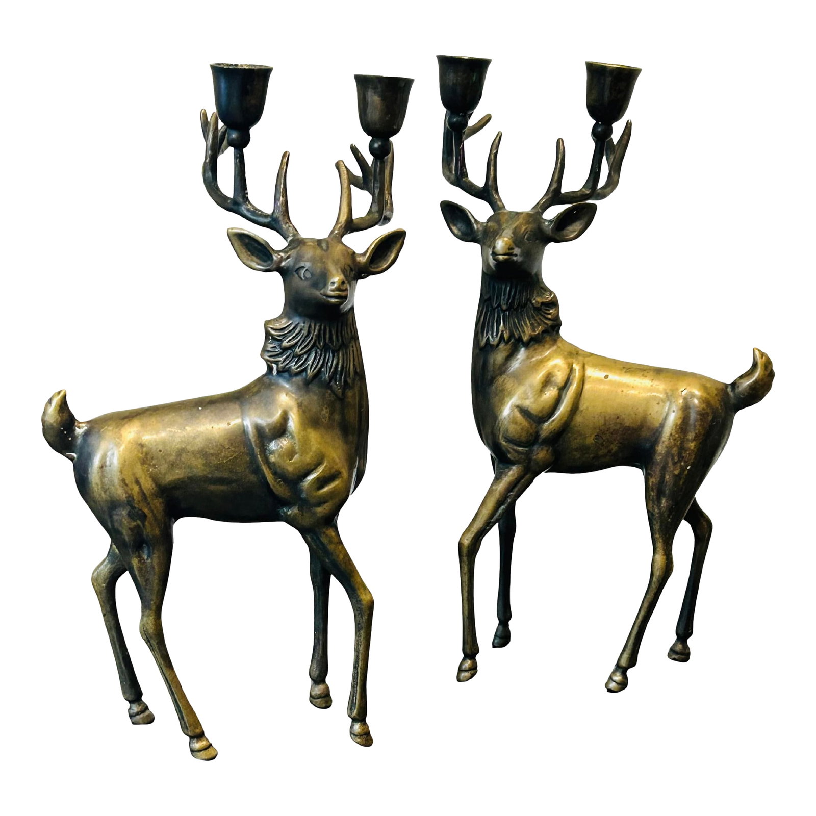 Vintage Mid-Century Modern Brass Sculptural Candelabras – Figurative Brass Art Decor: Vintage Mid-Century Modern Brass Abstract Sculptural Candelabras in the Style of Curtis Jere & Walter Bosse – Modernist Metal Art Decor Striking vintage brass sculpture showcasing a refined Mid-