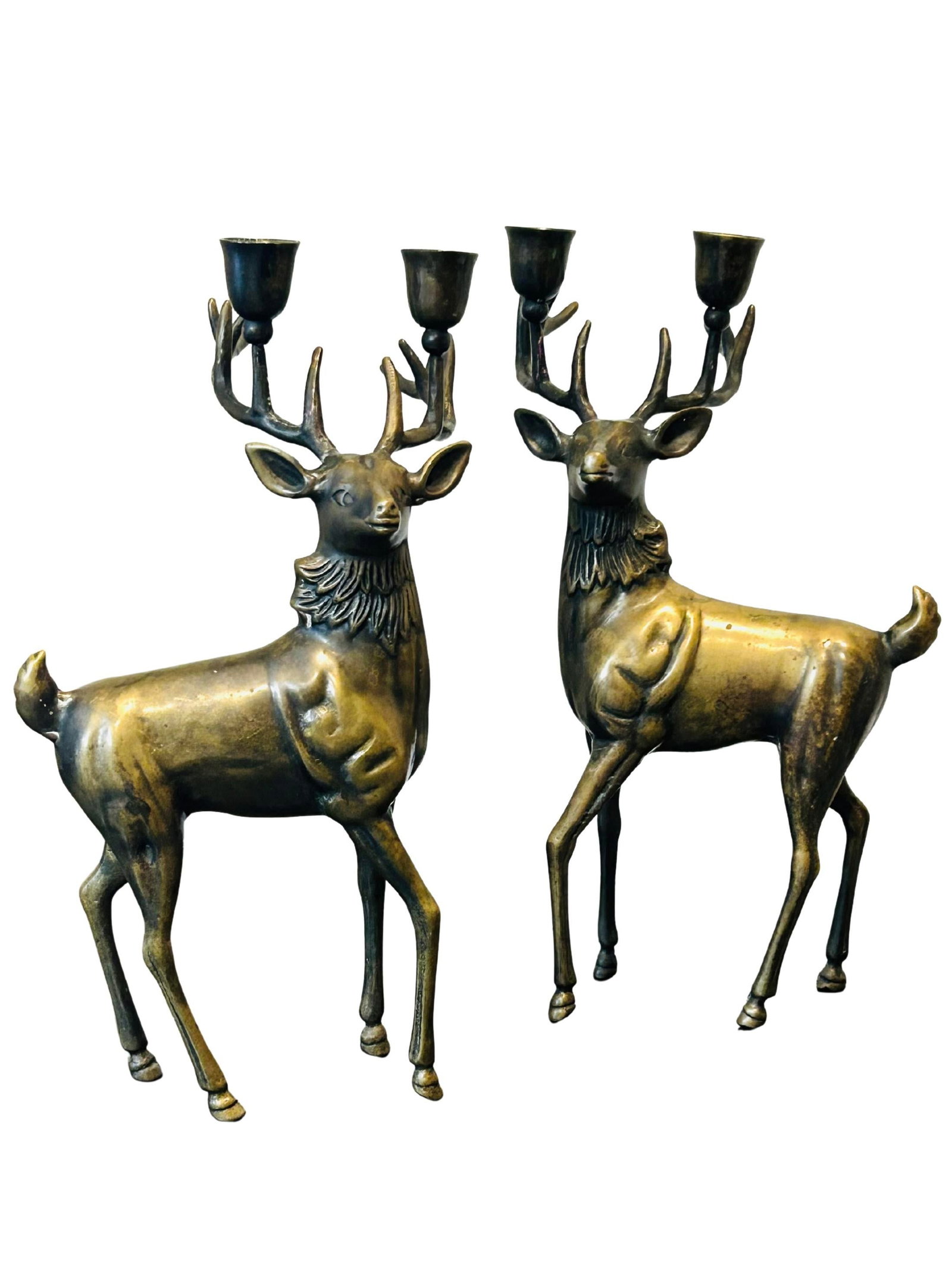 Vintage Mid-Century Modern Brass Sculptural Candelabras – Figurative Brass Art Decor - 3
