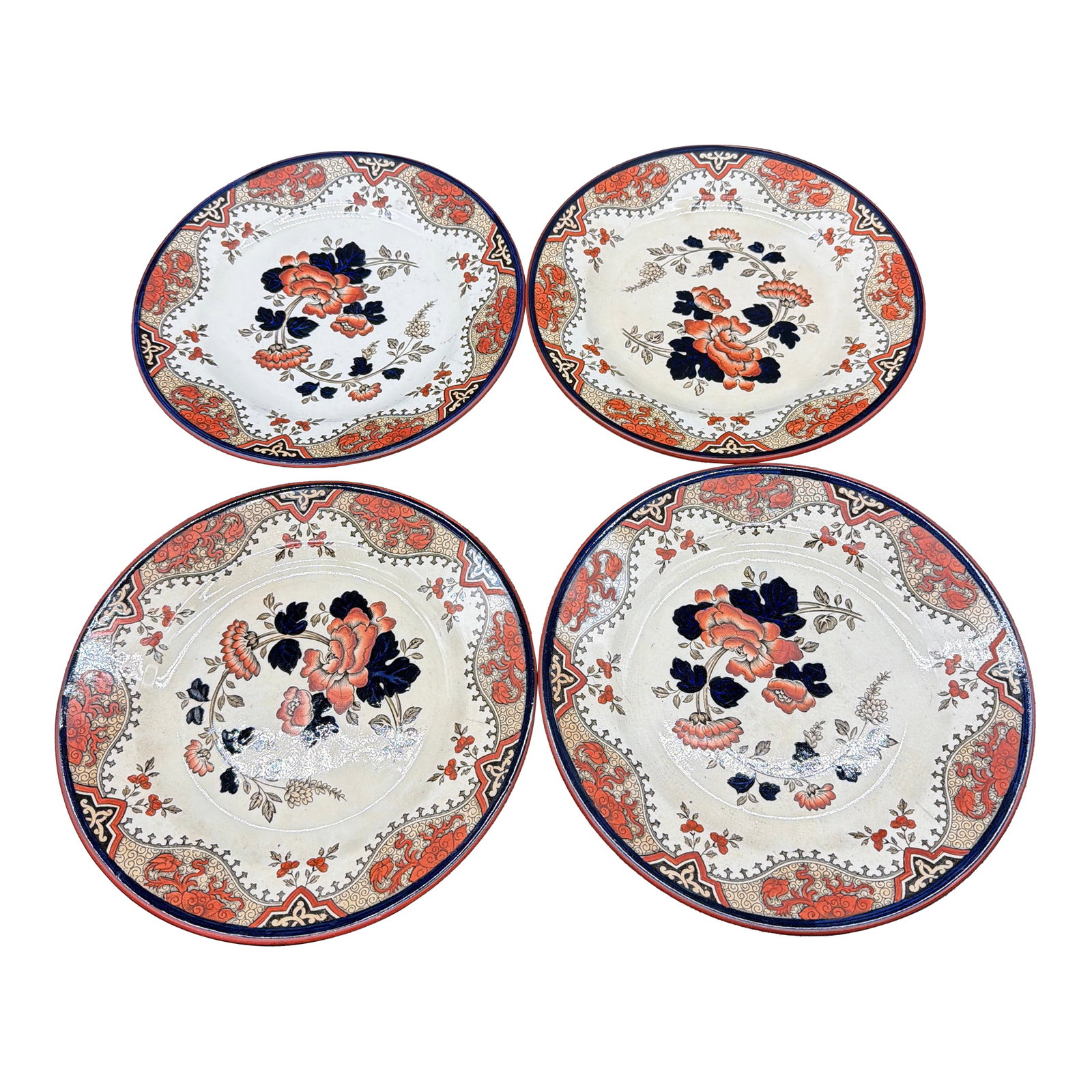 A Set of 4 Antique Doulton's Alma Pattern Plates, Circa 1880's: A Set of 4 Antique Doulton's Alma Pattern Plates, Circa 1880's Made by the Doulton & Co., Burslem (Staffordshire, England). 1882-1892 4 soup plates Size: 9 1/2" across, and 1 1/2" tall. Condition: No