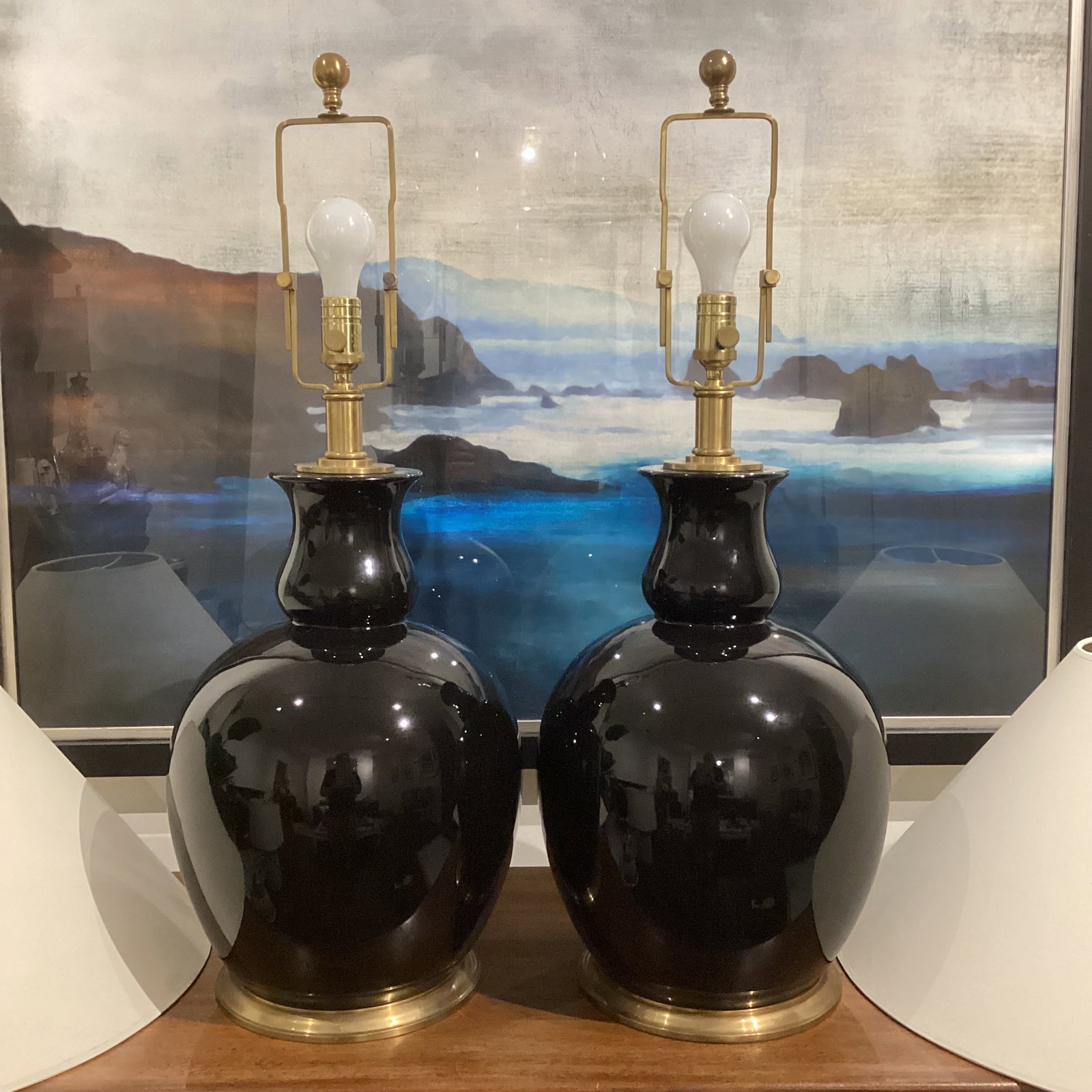 1990s Ralph Lauren Malin Ming Lamps With Cream Coolie Shades - a Pair - 5