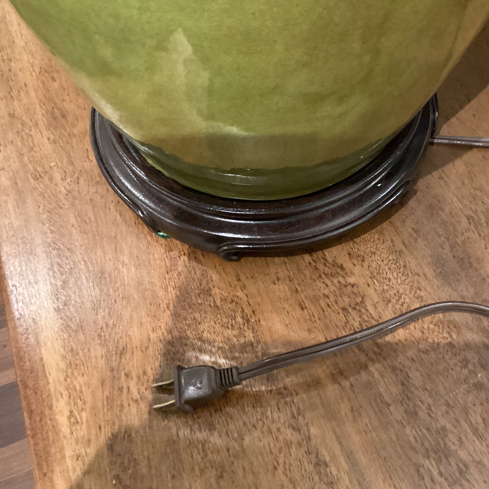 Late 20th Century Hollywood Regency Monumental Olive Green Ceramic Lamps With Satin Brass Hardware a - 8