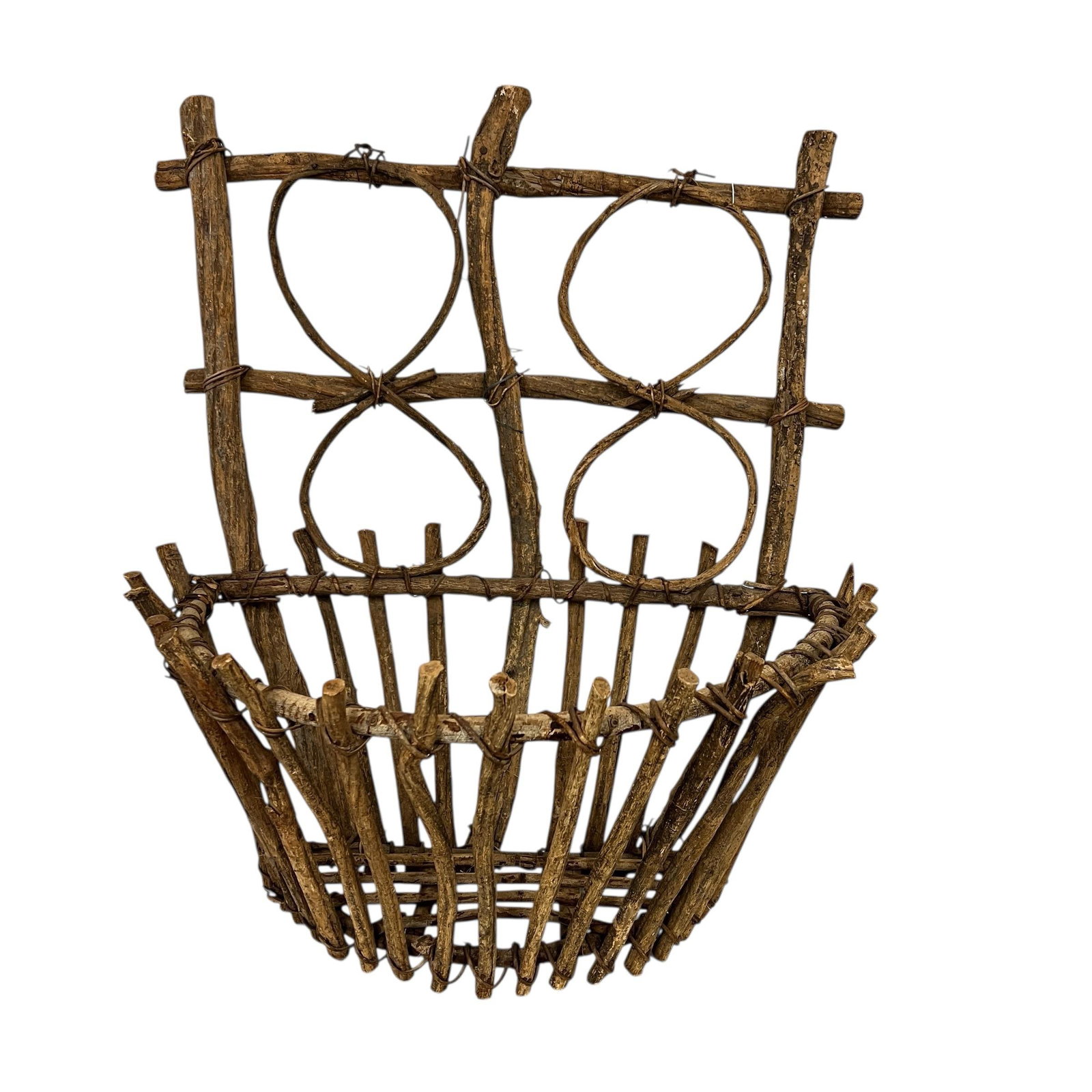 Vintage Farmhouse, Cabin, Lodge, Handmade Twig Flat Back Wall Basket - 2