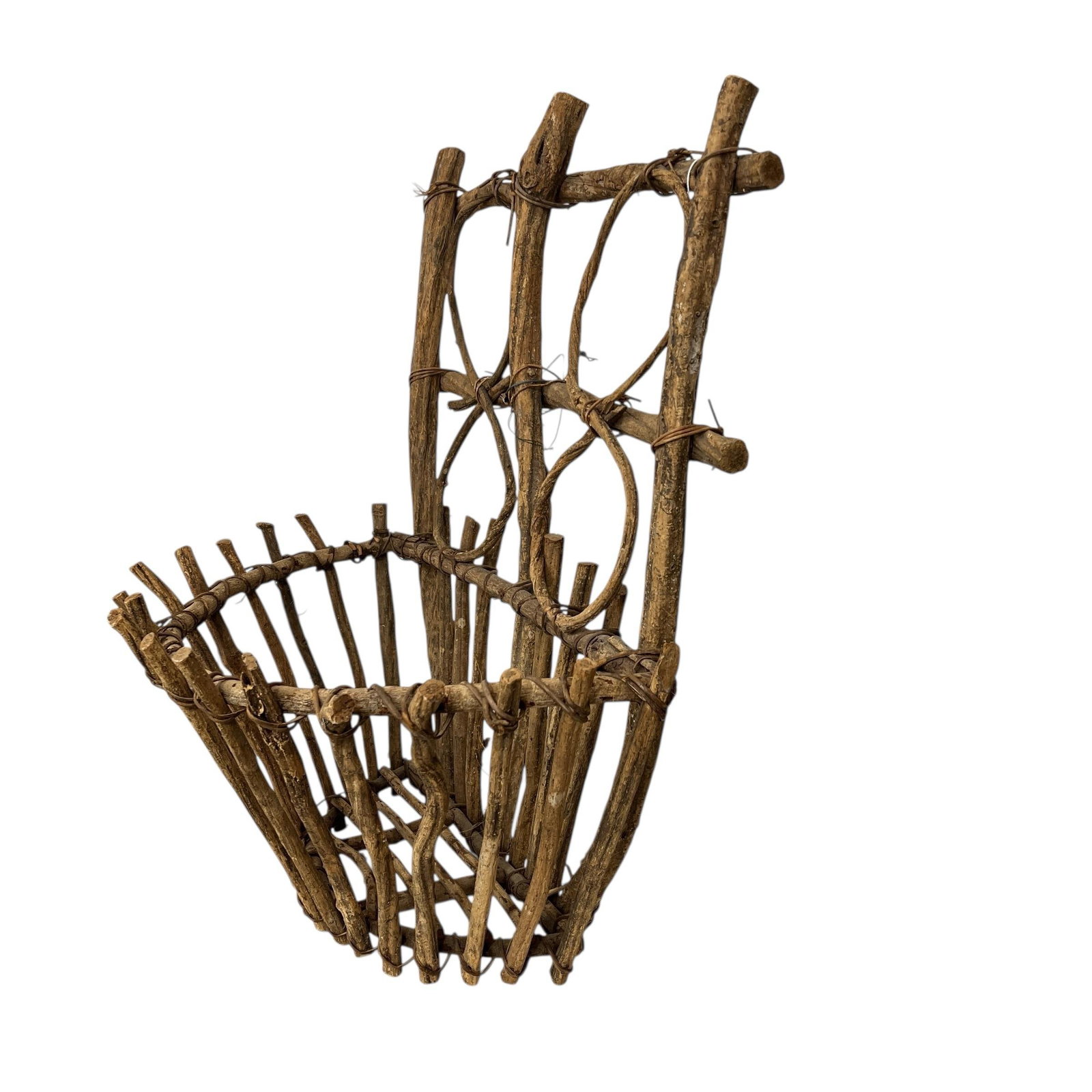 Vintage Farmhouse, Cabin, Lodge, Handmade Twig Flat Back Wall Basket - 4