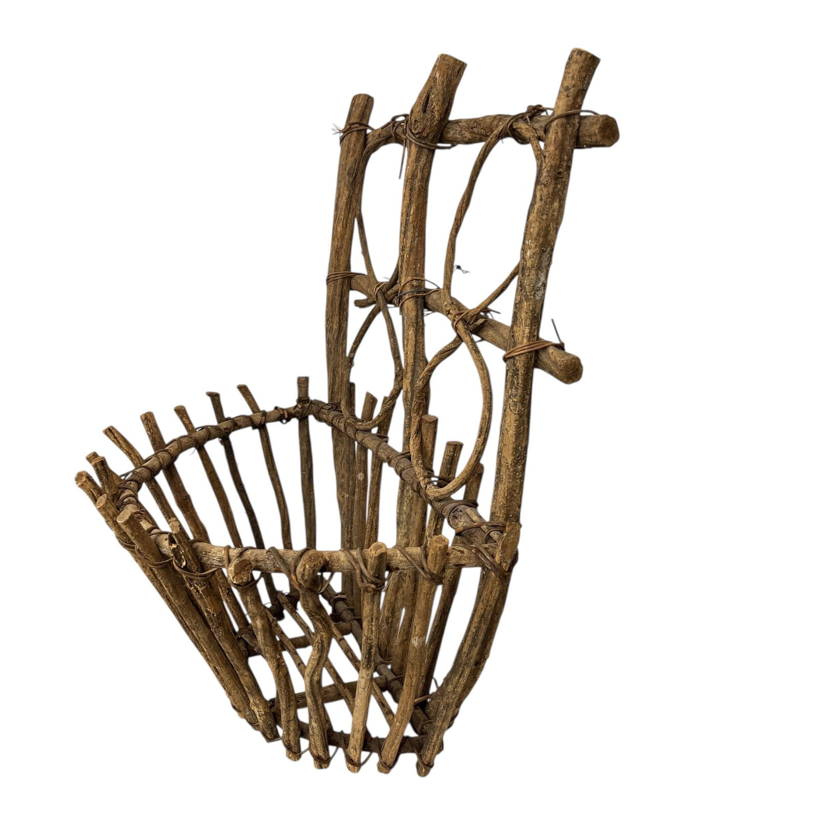 Vintage Farmhouse, Cabin, Lodge, Handmade Twig Flat Back Wall Basket - 6