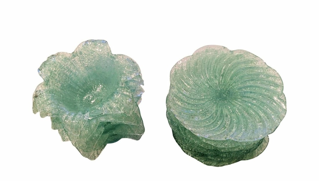 Murano "Fratelli Toso" Sea Foam Green Glass 7 Salad Plates and 5 Petal Shaped Fruit Bowls - 3