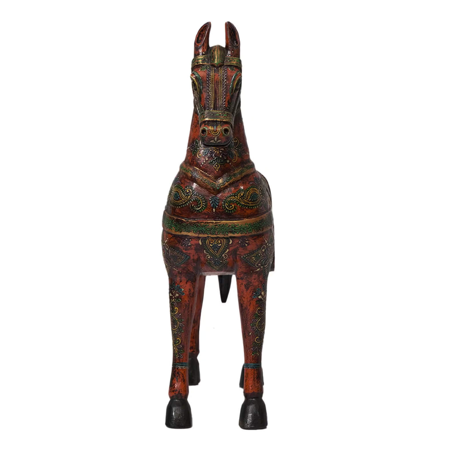 1940s Handcrafted White Wooden Horse Statue | Jeweled Indian Royal Equestrian Sculpture | Art Deco W - 3
