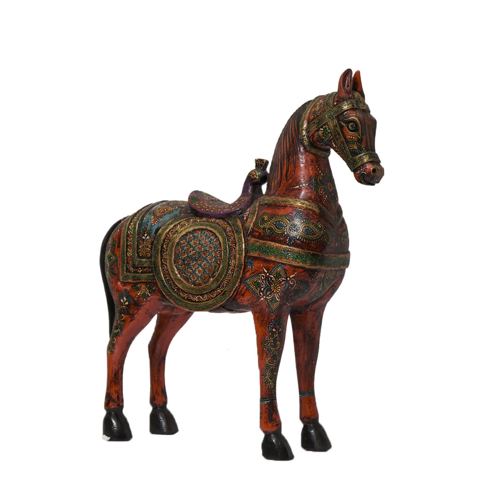 1940s Handcrafted White Wooden Horse Statue | Jeweled Indian Royal Equestrian Sculpture | Art Deco W - 4