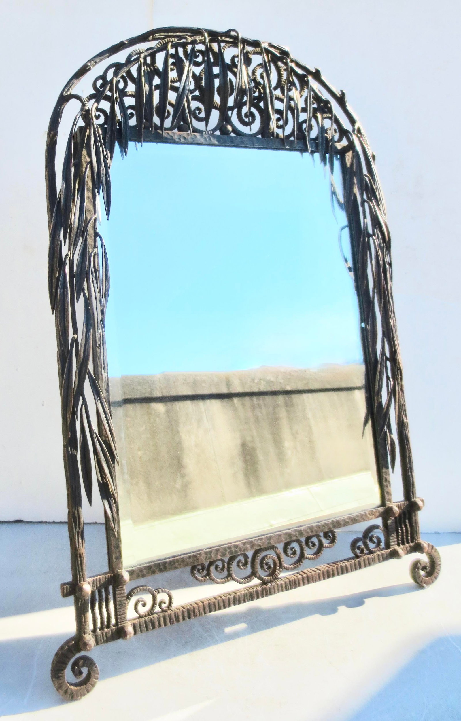 Antique French Iron Art Deco Table Mirror Circa 1920s - 11