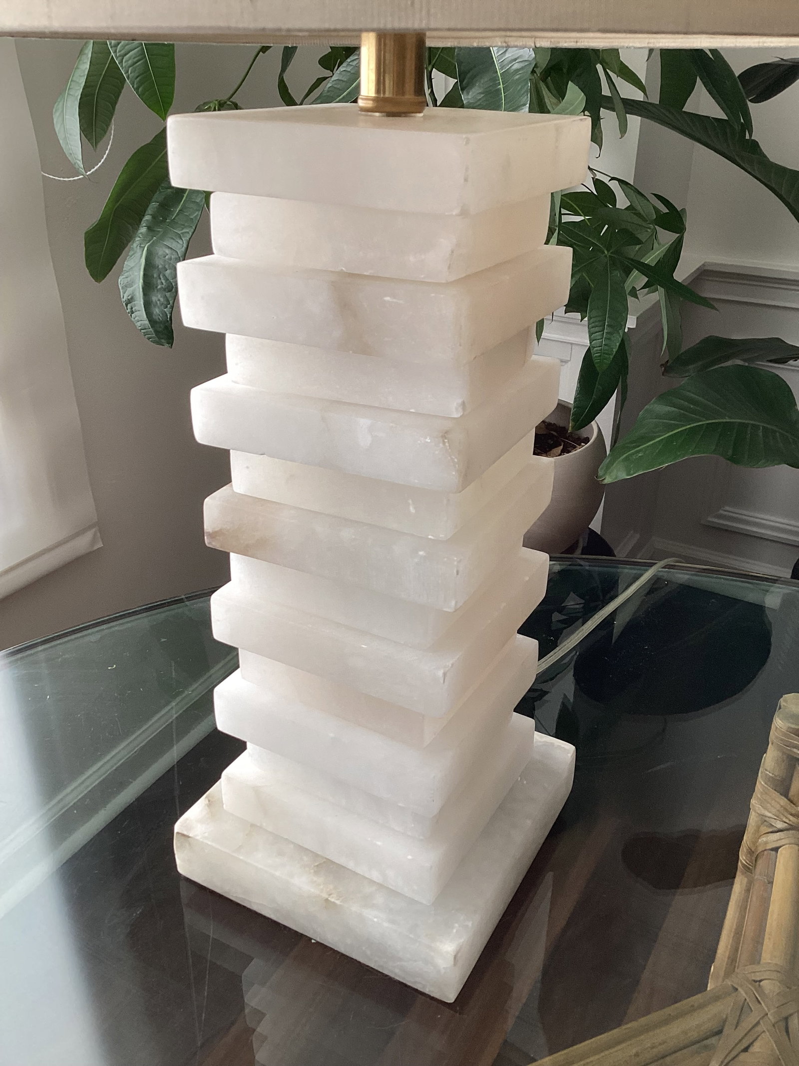John-Richard Stacked Alabaster Column Table Lamps With Raw Silk Shades - a Pair - 5