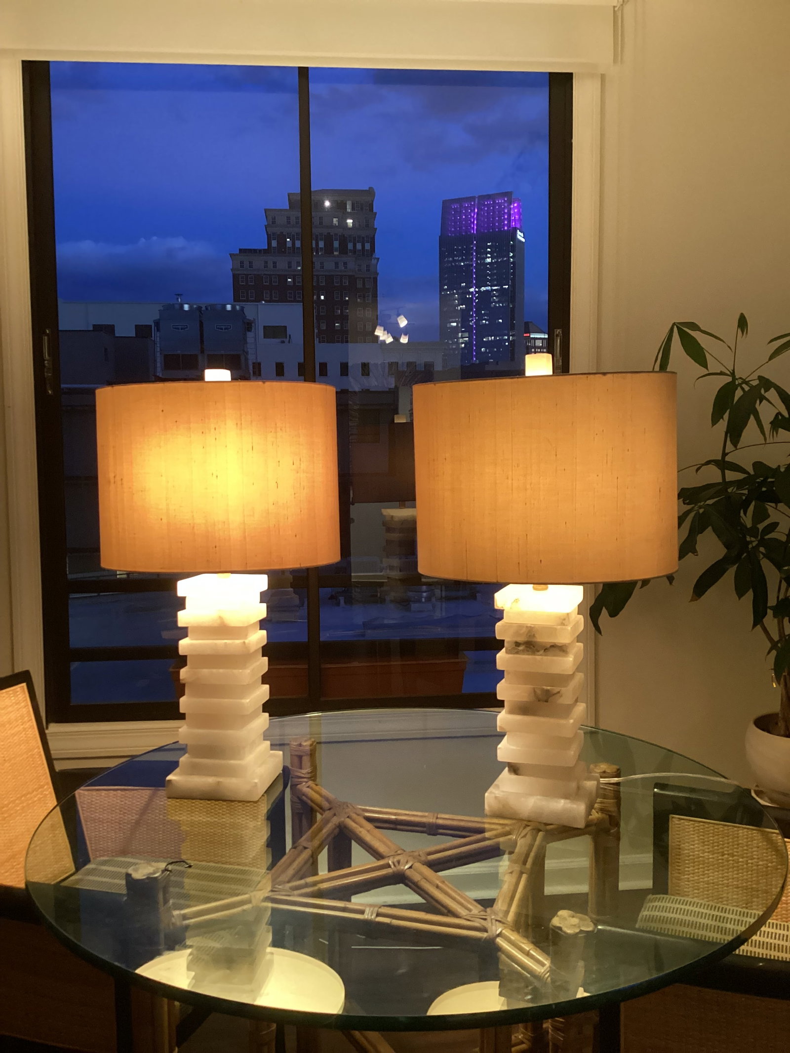 John-Richard Stacked Alabaster Column Table Lamps With Raw Silk Shades - a Pair - 9