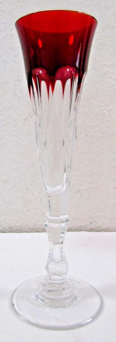 1980s Faberge Xenia Ruby Red Crystal Champagne Flutes - Set of Two With Presentation Box - 3