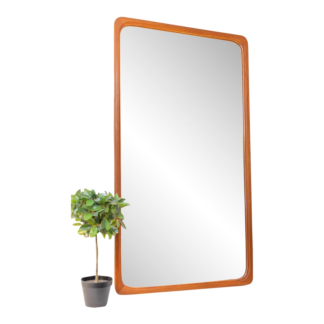 1960s Danish Teak Wall Mirror: A danish modern teak wall mirror made in Denmark by B.M. Spejle (stamped on back). Dimensions: 46"H x 25.25"W x 1"D Condition: Alterations: Original Condition Unaltered Imperfections: Some