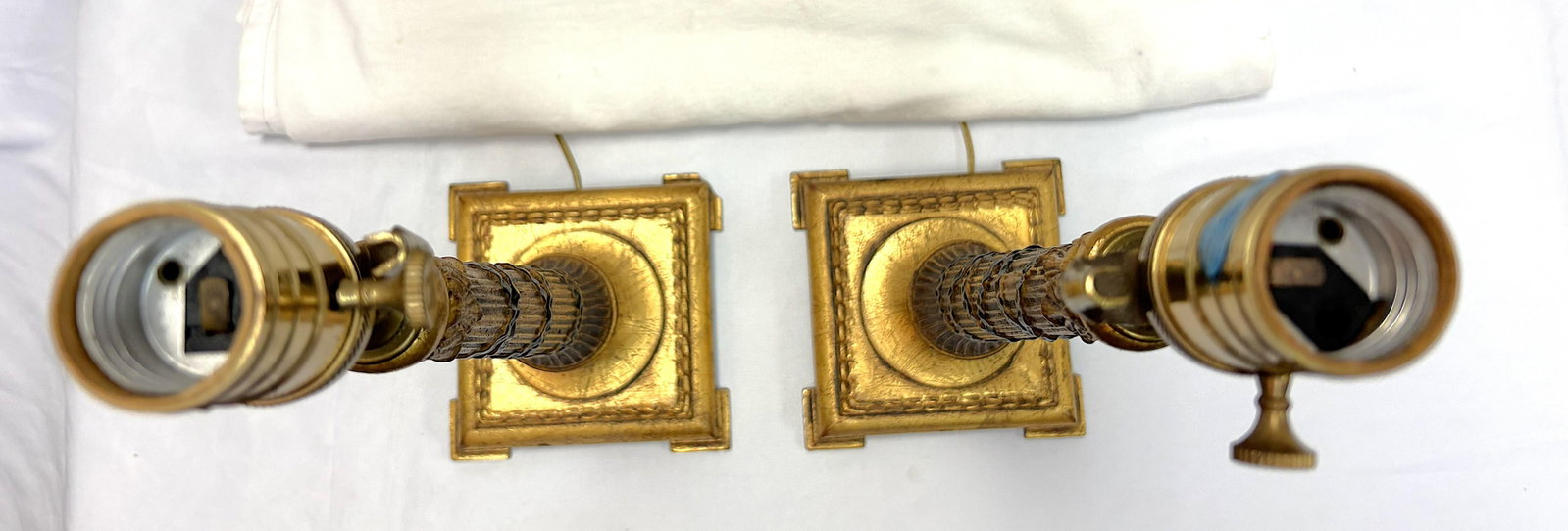 Vintage Hollywood Regency Style Gold Leaf Column Candlestick Lamps- A Pair - 11