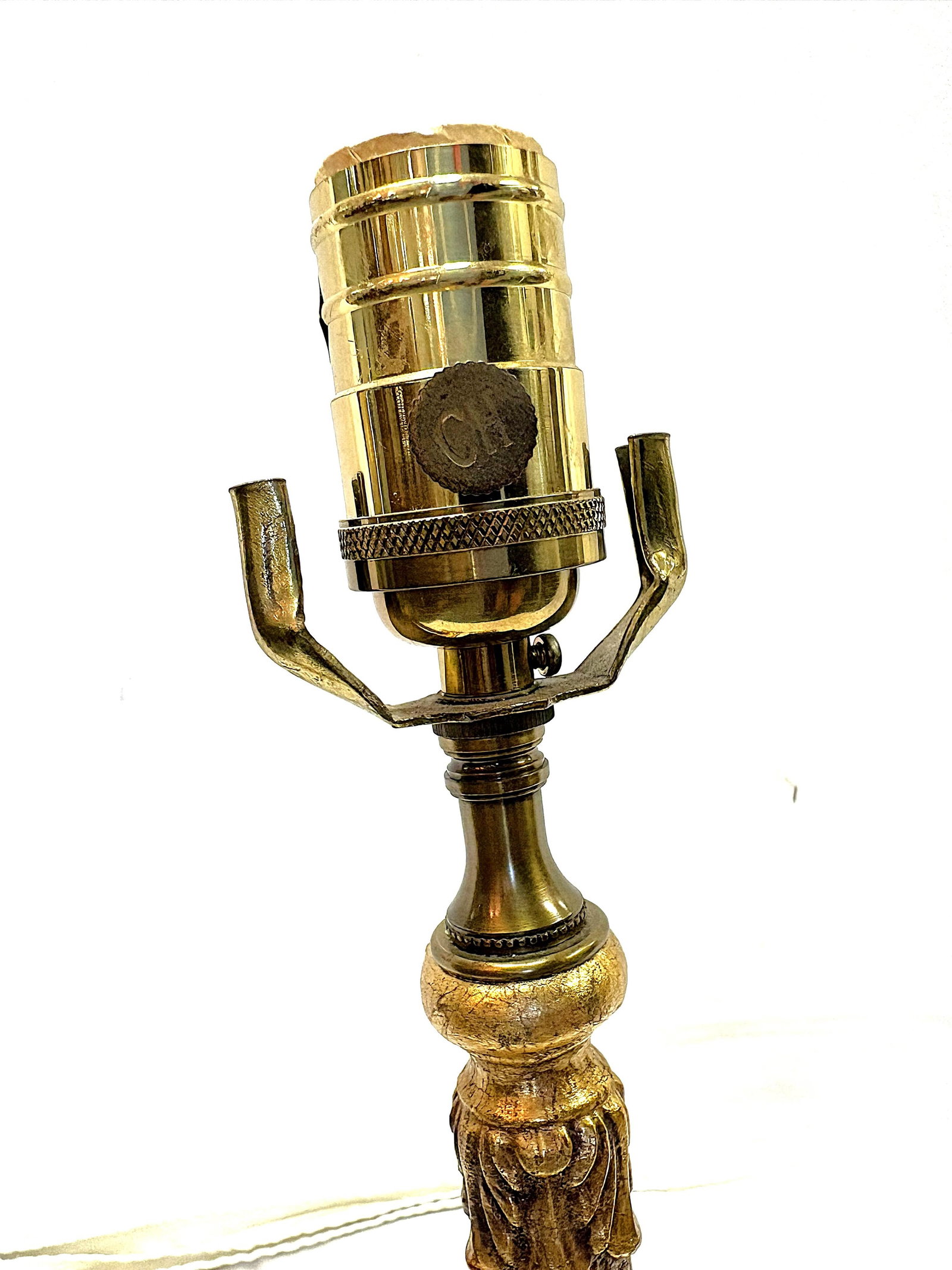 Vintage Hollywood Regency Style Gold Leaf Column Candlestick Lamps- A Pair - 12