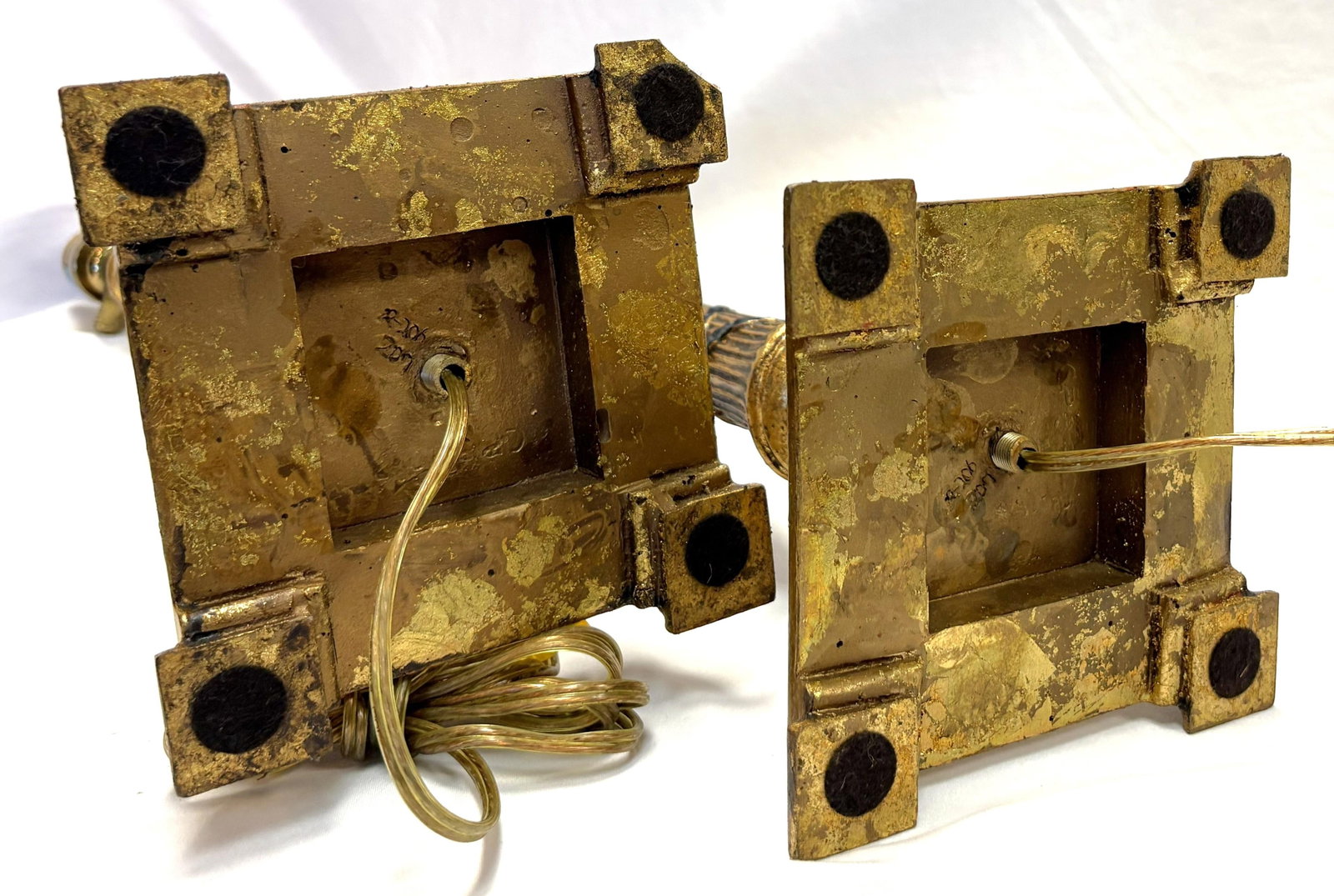 Vintage Hollywood Regency Style Gold Leaf Column Candlestick Lamps- A Pair - 14
