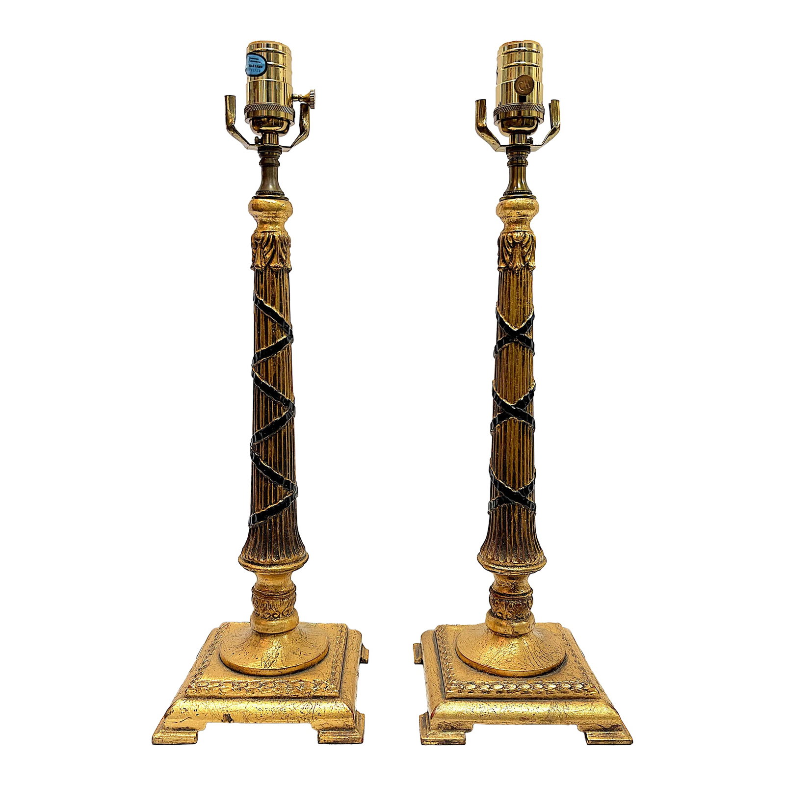Vintage Hollywood Regency Style Gold Leaf Column Candlestick Lamps- A Pair (1 of 18)