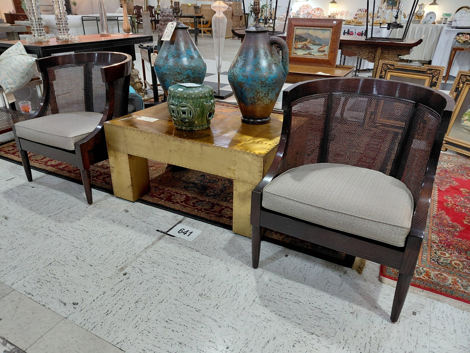 Late 20th Century Dessin Fournir Art Deco Style Cane Accent Chairs – Pair - 15