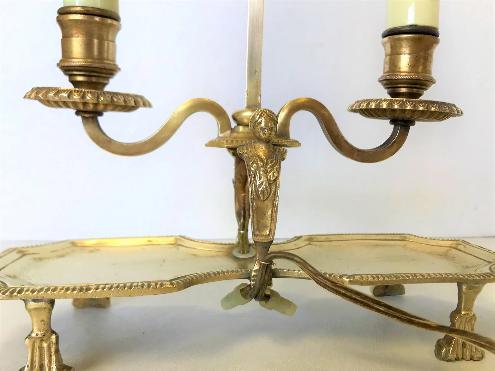 Antique Italian Brass Student Oil Lamp Converted to Electric With Adjustable Height Shades - 6