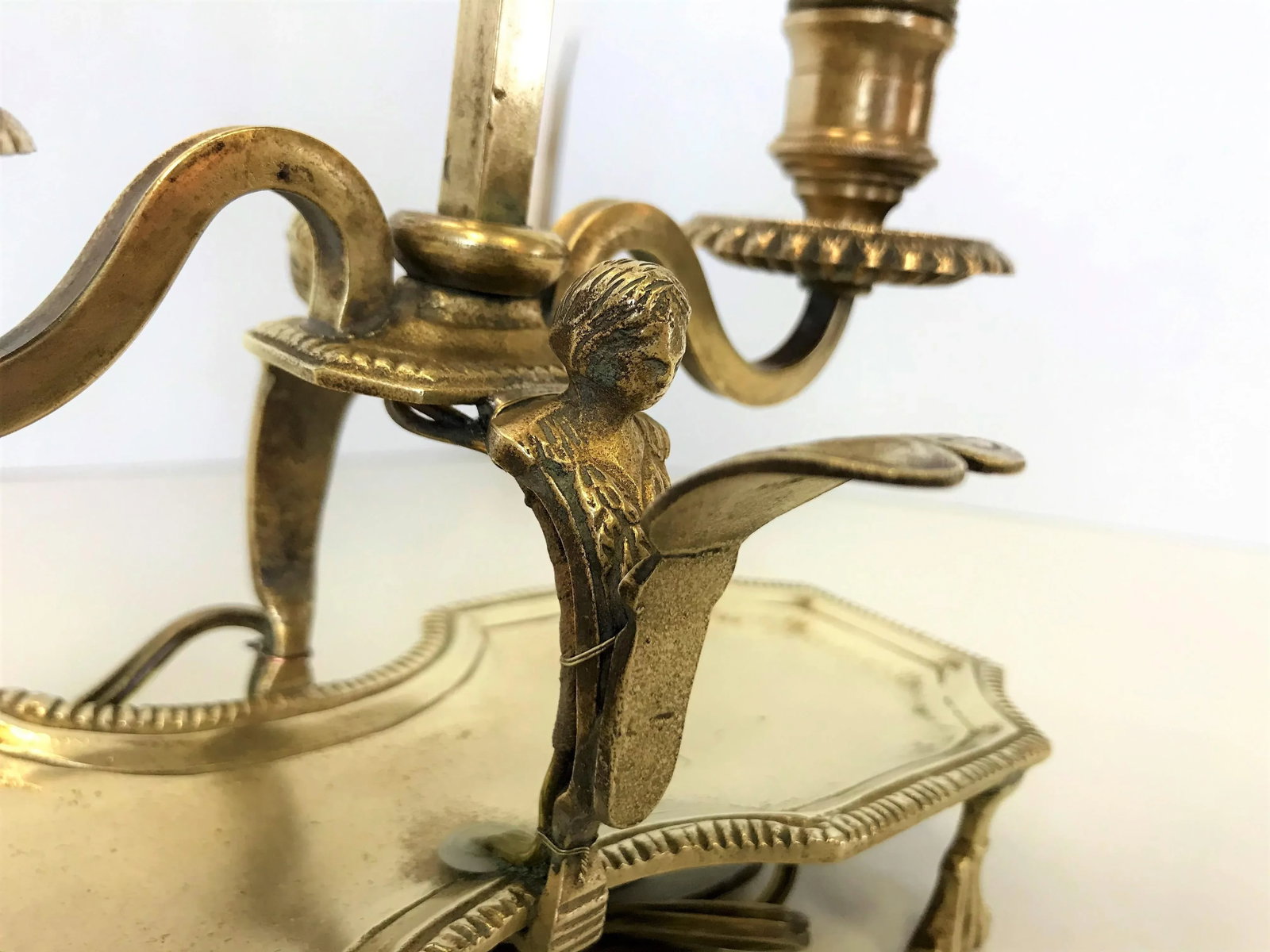 Antique Italian Brass Student Oil Lamp Converted to Electric With Adjustable Height Shades - 7