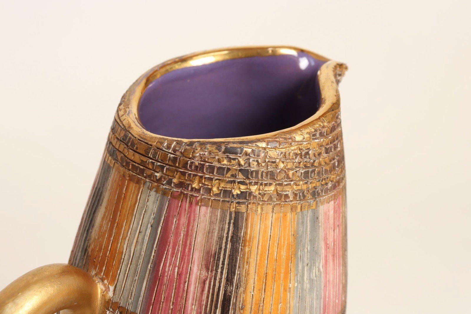 Vintage Italian Modernist Gilt Ceramic "Seta" Pitcher by Aldo Londi for Bitossi - 13