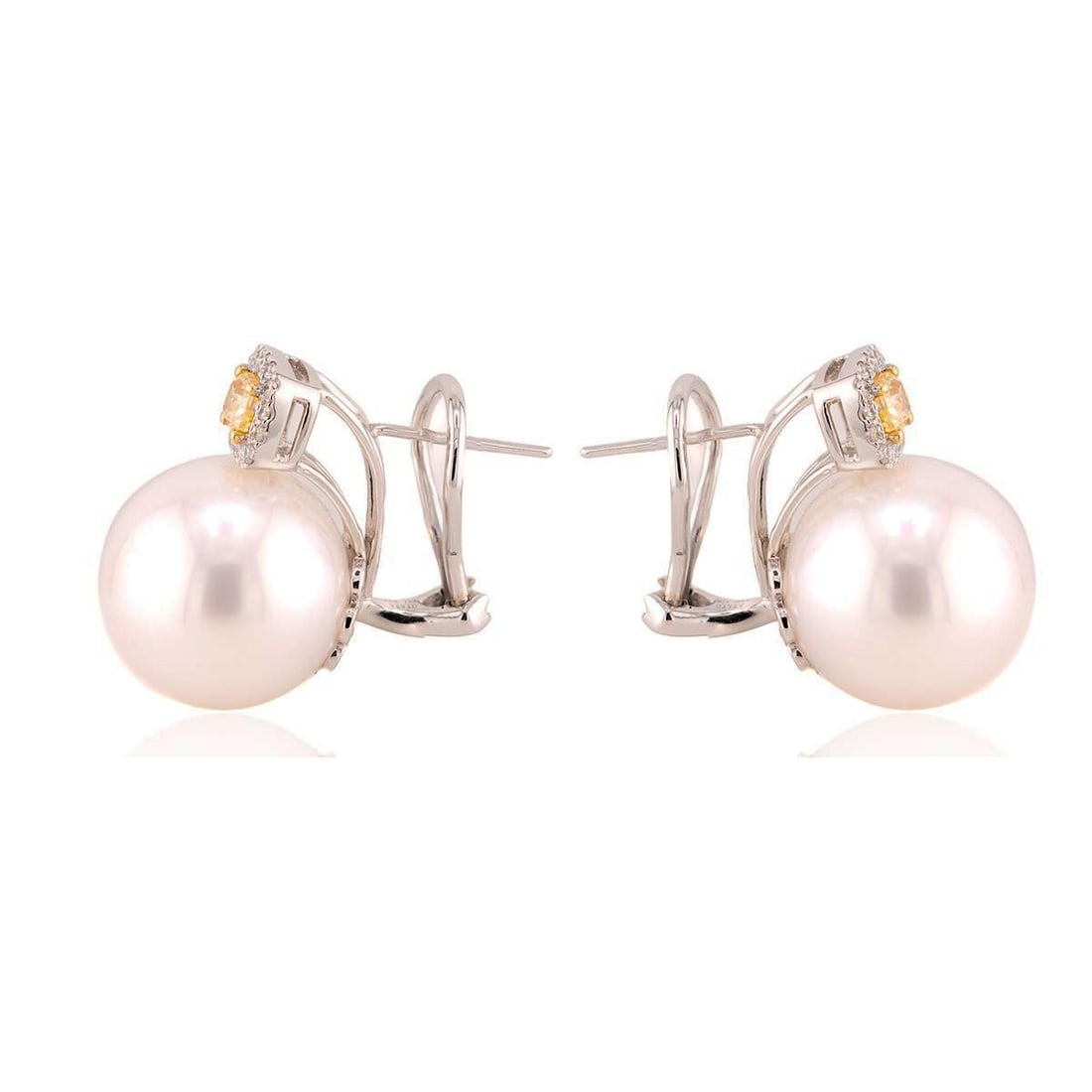 18k South Sea Pearl & Yellow DIamond Earrings, A Pair - 3