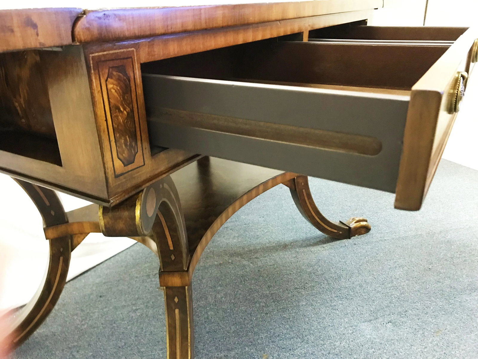 Regency Style Reproduction Faux Bois Painted Drop Leaf Sofa Table/ Desk - 10