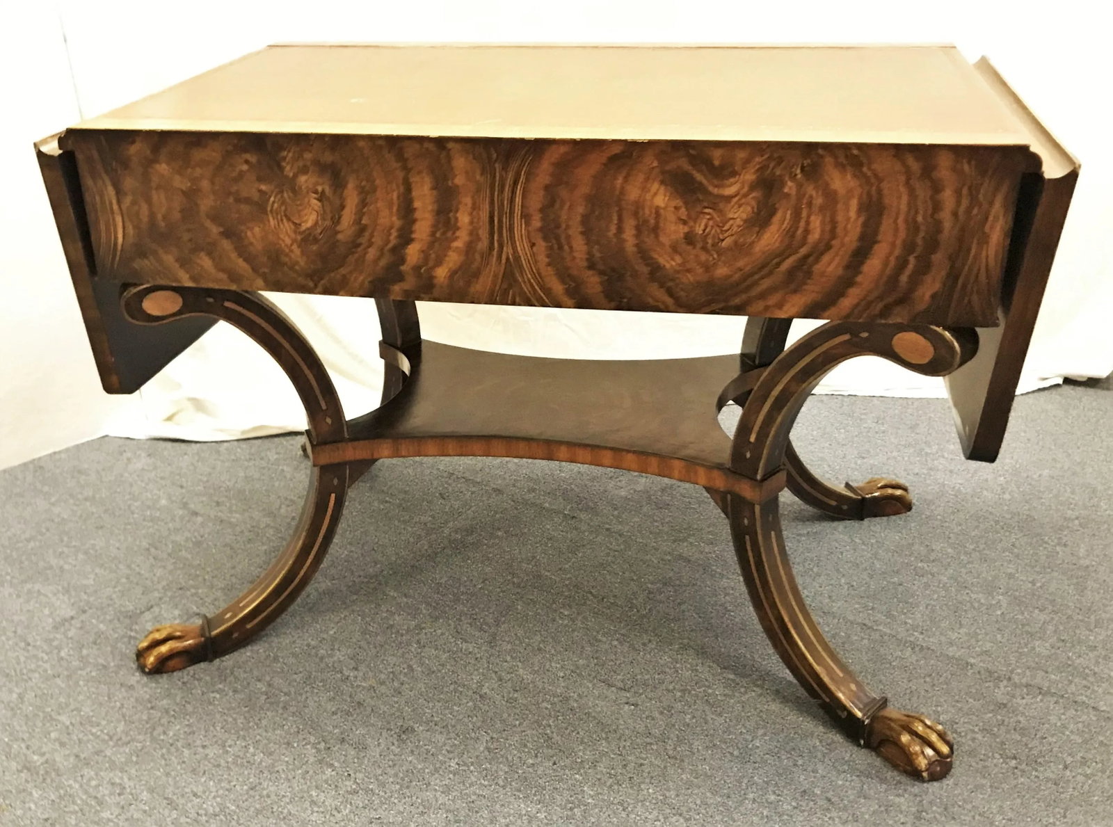 Regency Style Reproduction Faux Bois Painted Drop Leaf Sofa Table/ Desk - 11