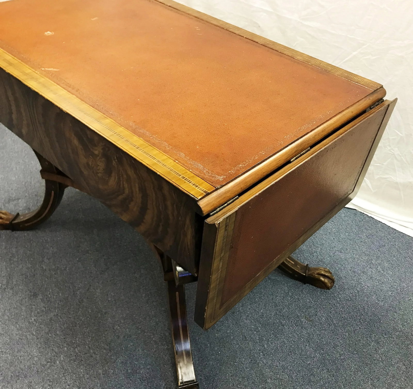 Regency Style Reproduction Faux Bois Painted Drop Leaf Sofa Table/ Desk - 12