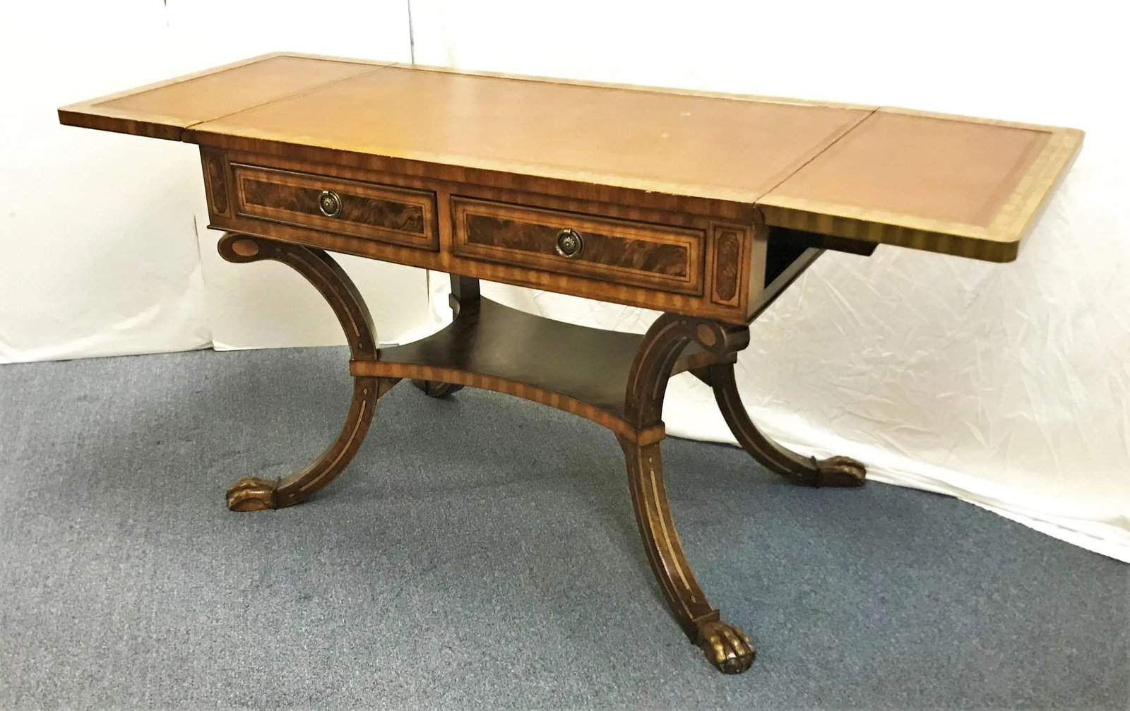 Regency Style Reproduction Faux Bois Painted Drop Leaf Sofa Table/ Desk - 13