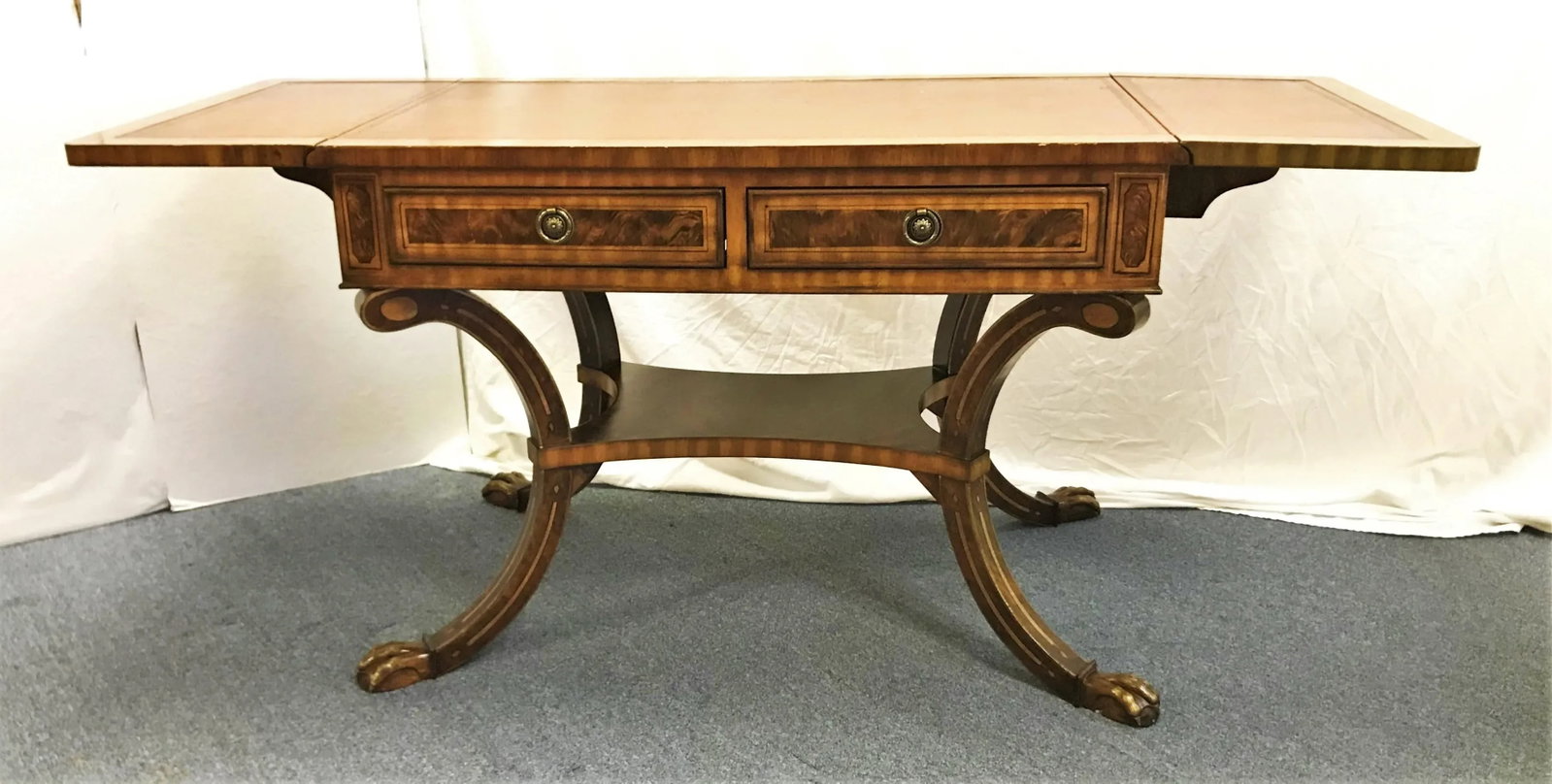Regency Style Reproduction Faux Bois Painted Drop Leaf Sofa Table/ Desk - 2