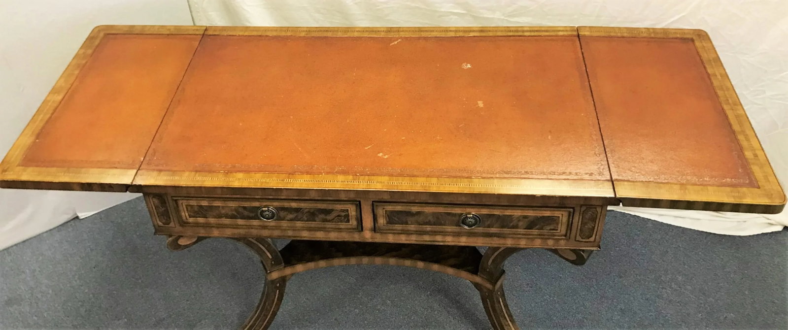 Regency Style Reproduction Faux Bois Painted Drop Leaf Sofa Table/ Desk - 3