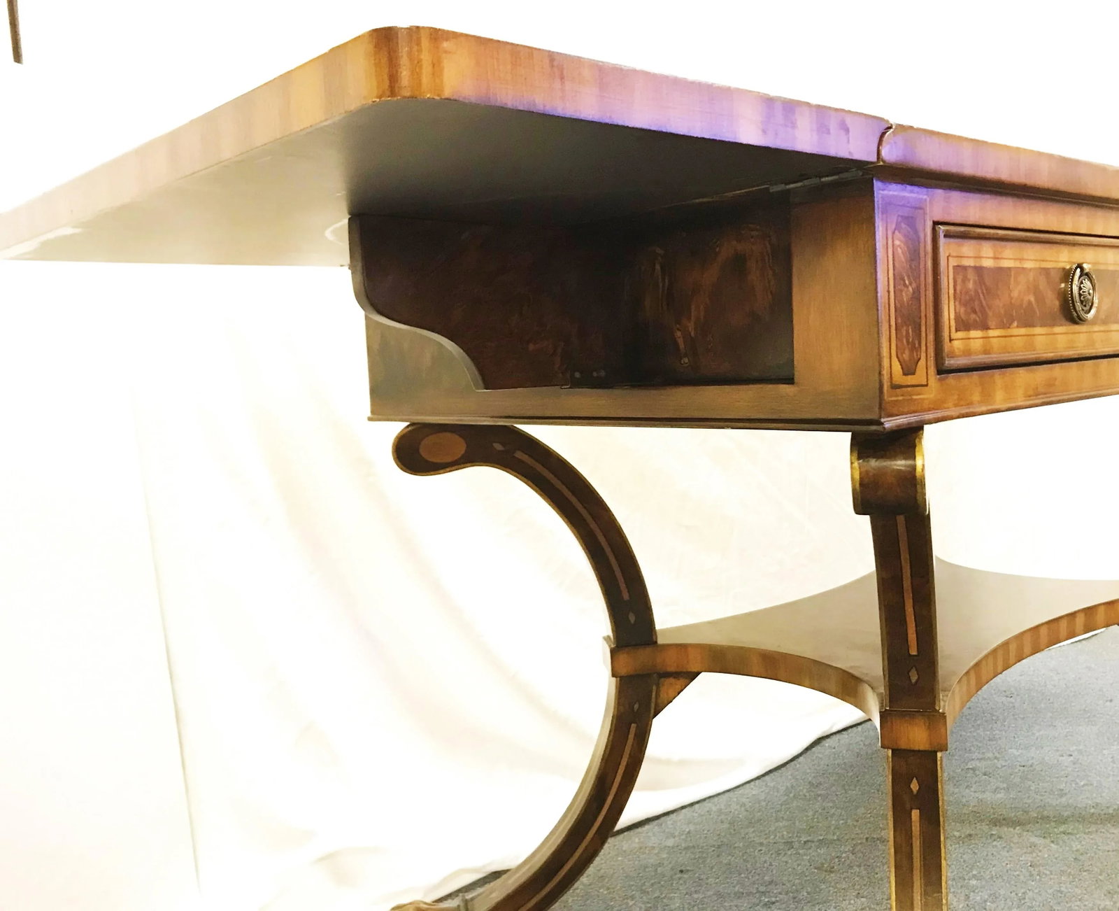 Regency Style Reproduction Faux Bois Painted Drop Leaf Sofa Table/ Desk - 4