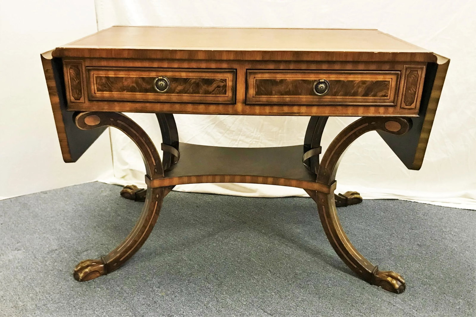 Regency Style Reproduction Faux Bois Painted Drop Leaf Sofa Table/ Desk - 5