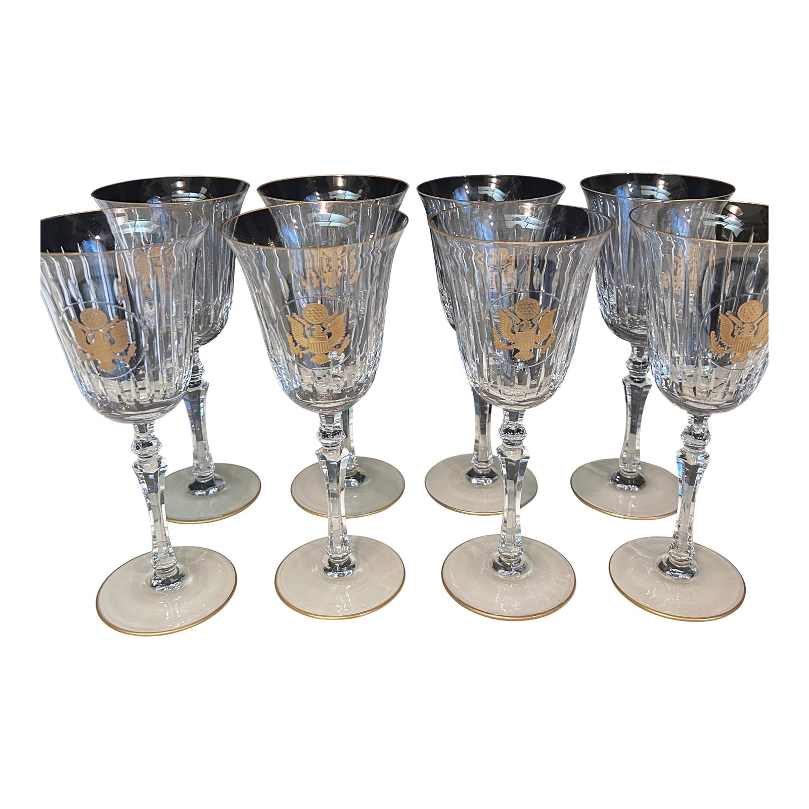 1960s US State Dept Gold Seal (9) Bayel France Crystal Water/Wine Glasses (1 of 4)