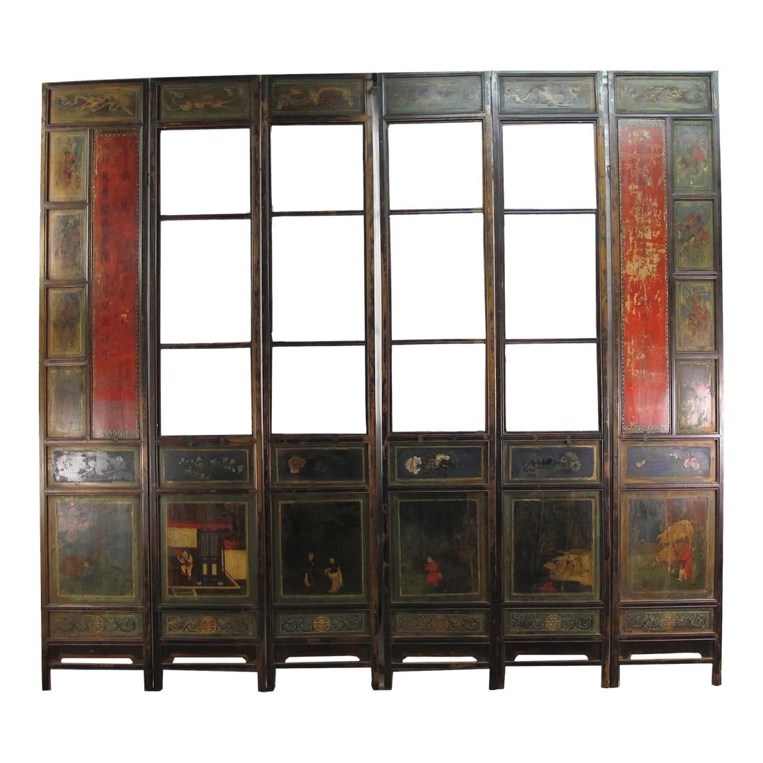 Mid 19th Century Hand Painted Room Divider - Set of 6 (1 of 12)
